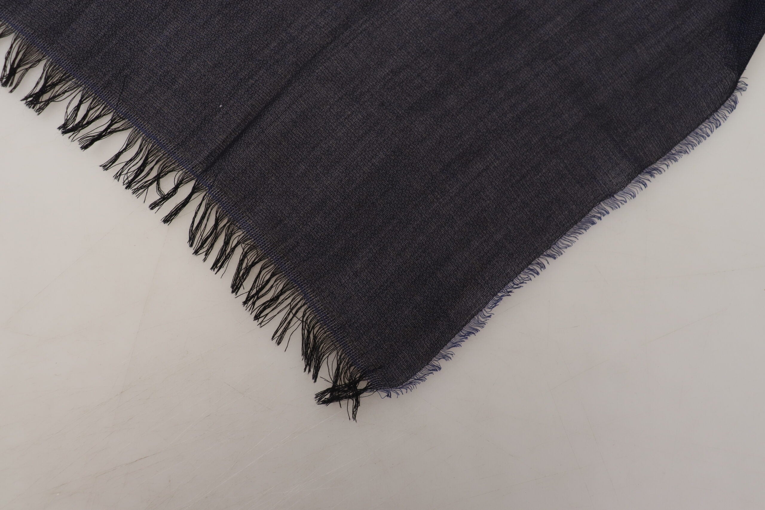 Dark Blue Wool Neck Wrap Shawl Fringes Scarf - ventzia