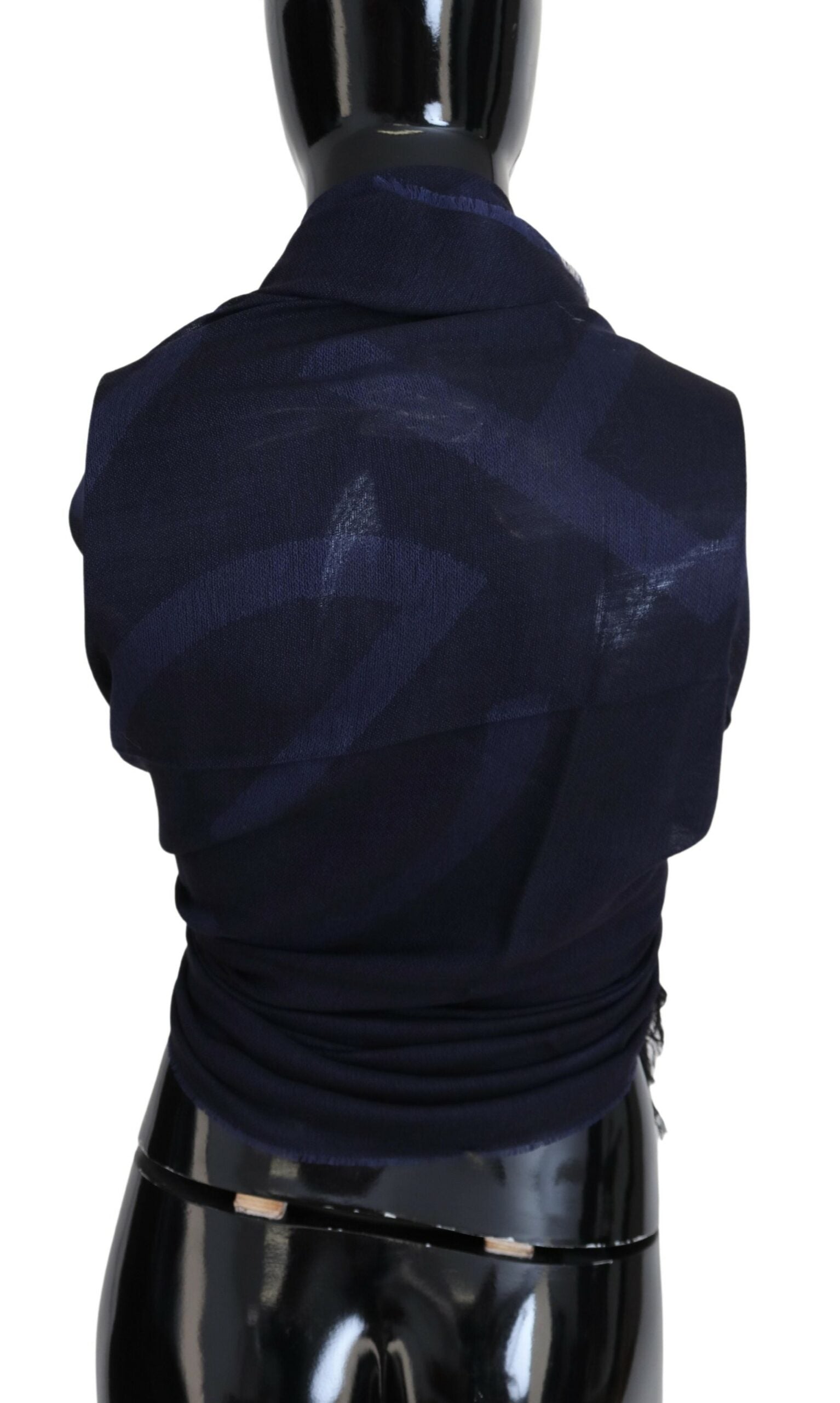 Dark Blue Wool Neck Wrap Shawl Fringes Scarf - ventzia