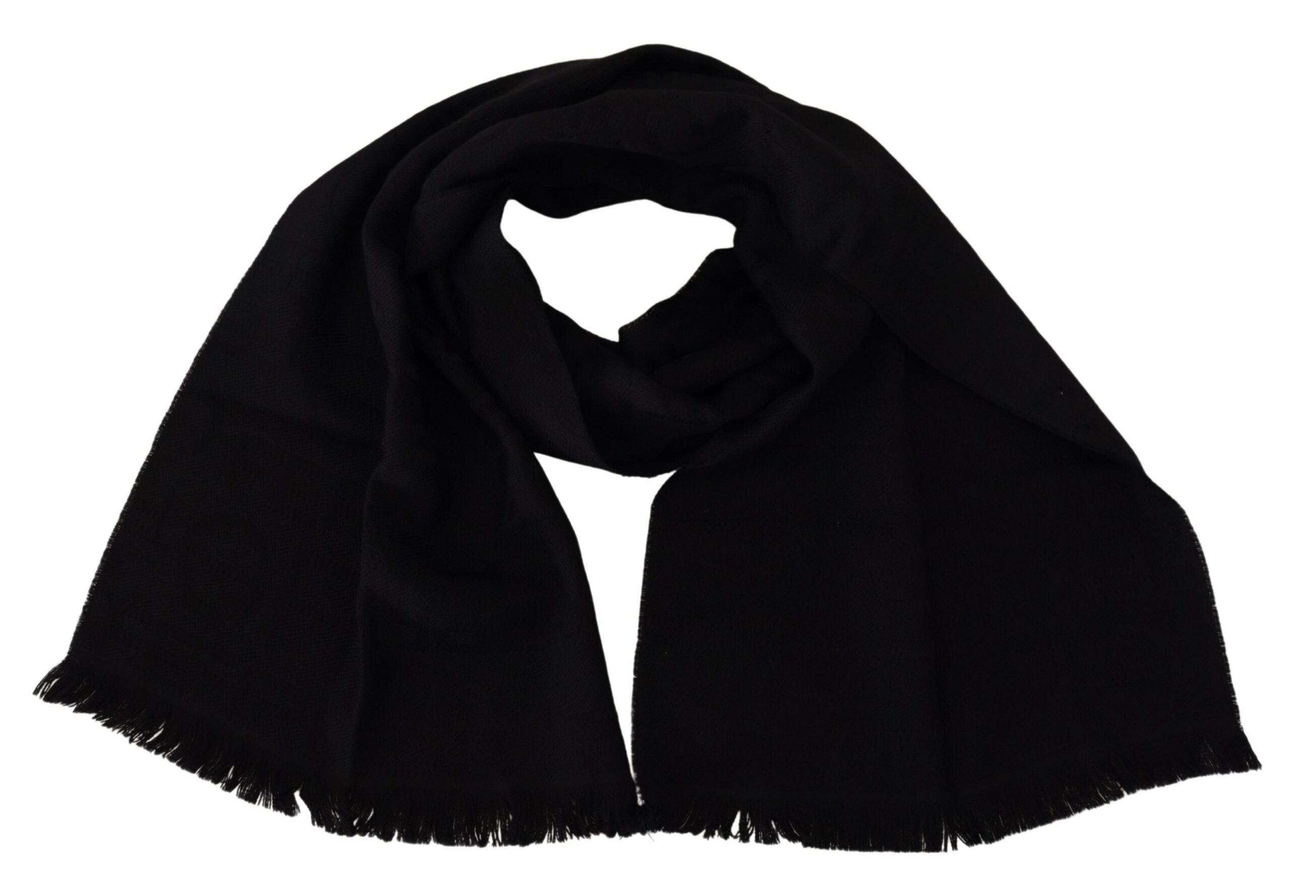 Black Wool Neck Wrap Shawl Fringes Scarf - ventzia