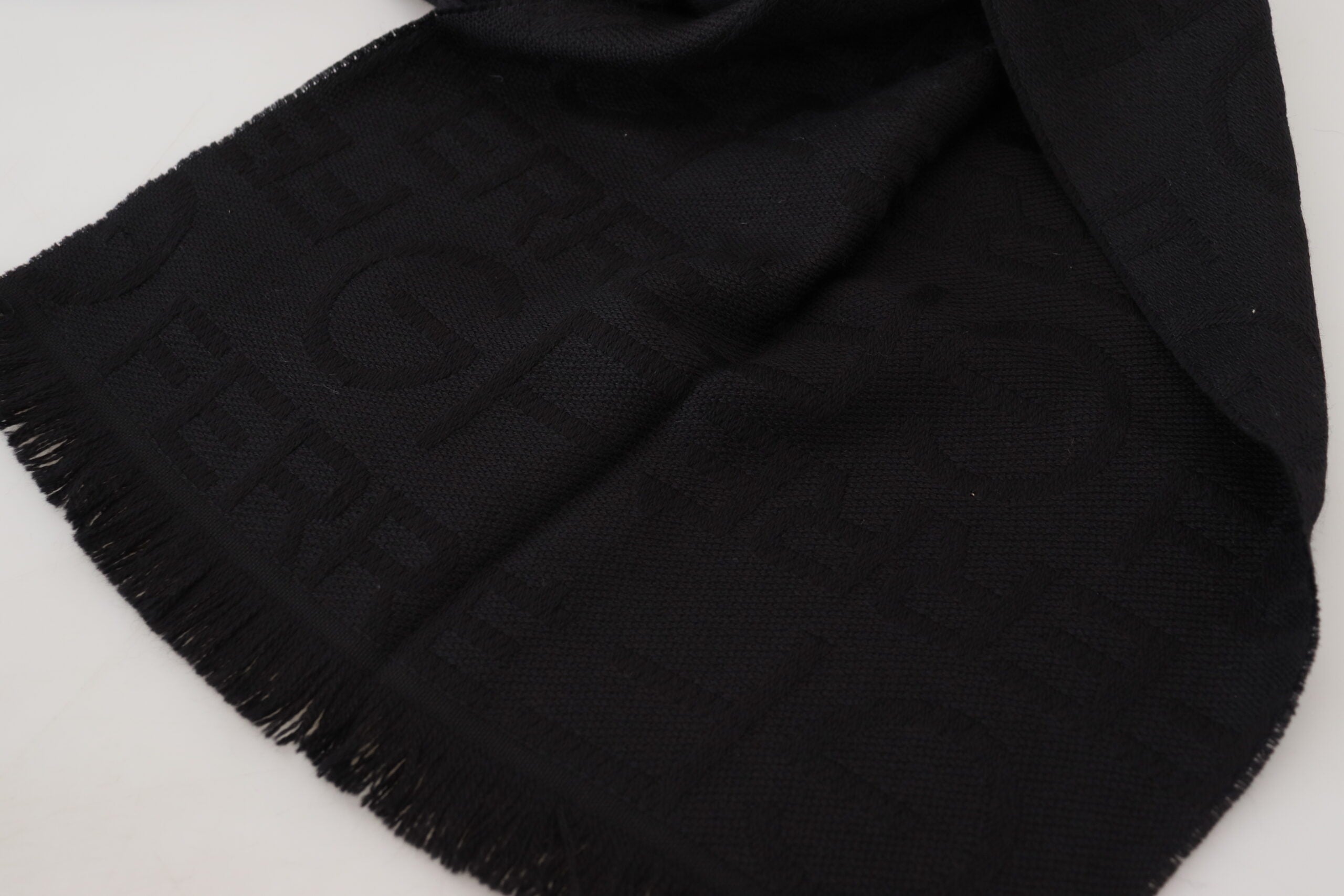 Black Wool Neck Wrap Shawl Fringes Scarf - ventzia