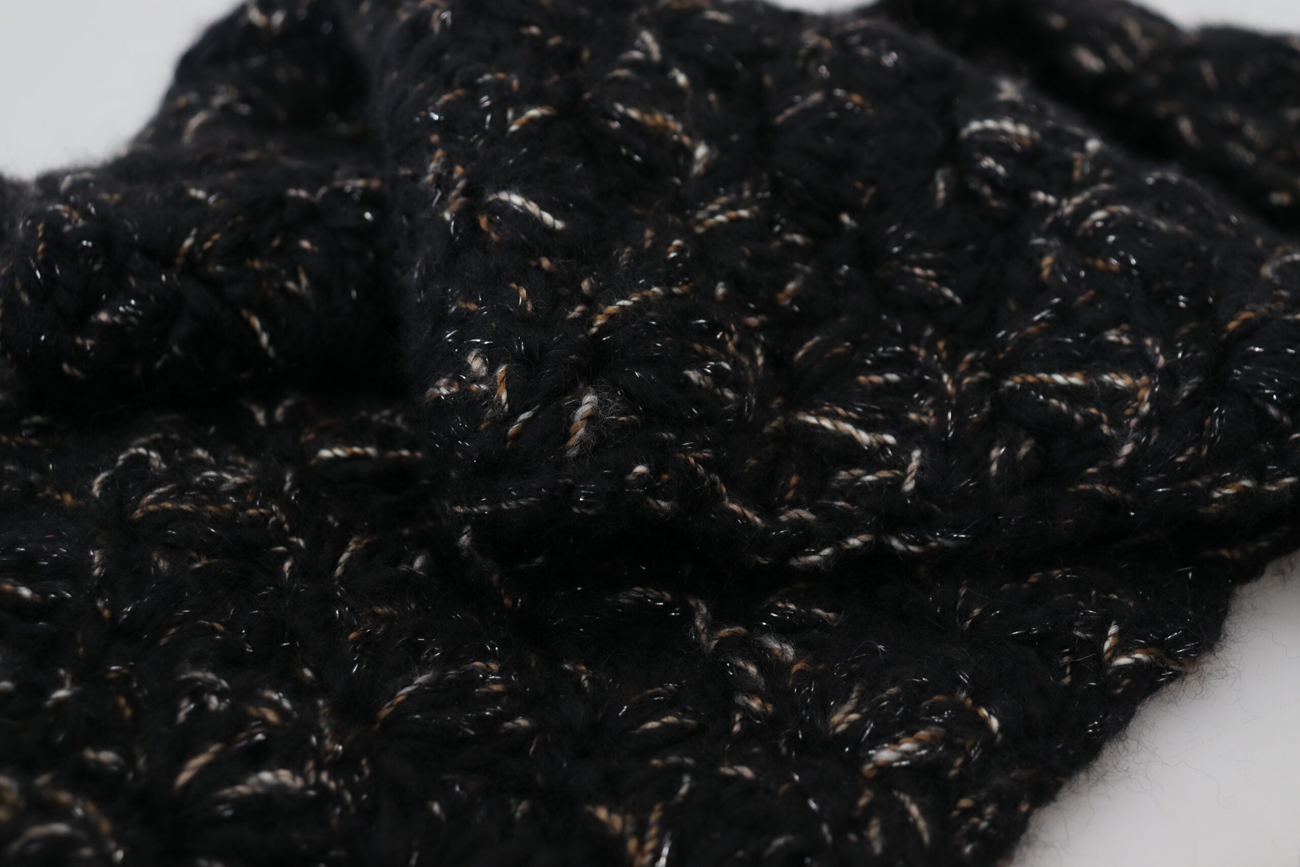 Black Wool Knitted Wrap Foulard Fringe Scarf - ventzia