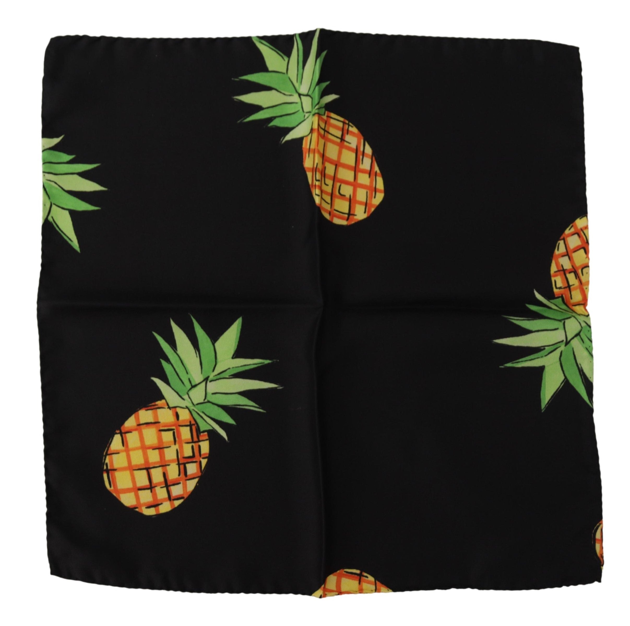 Black Pineapple Printed Square Handkerchief Scarf - ventzia