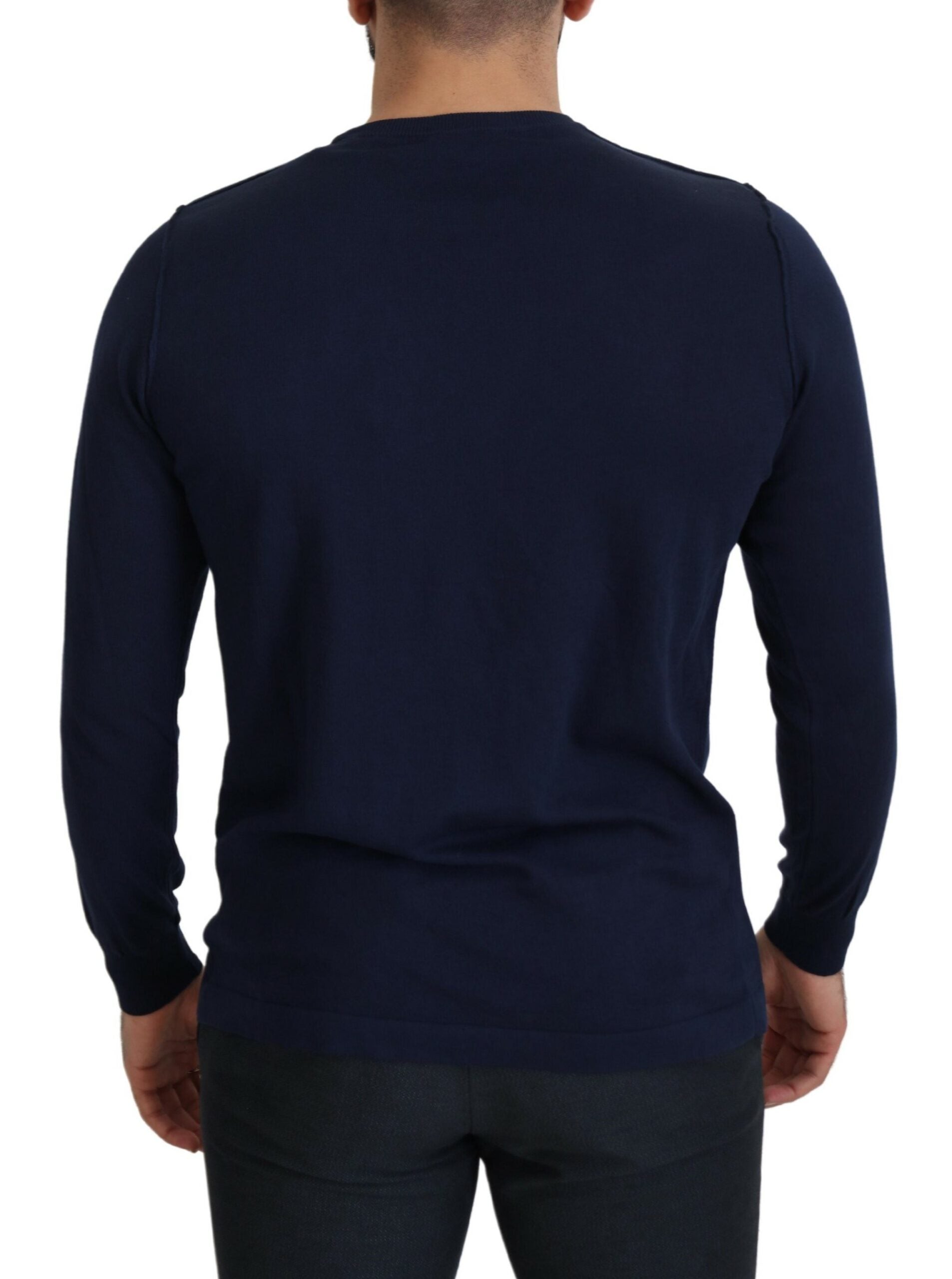 Blue Cotton Crewneck Pullover Sweater - ventzia