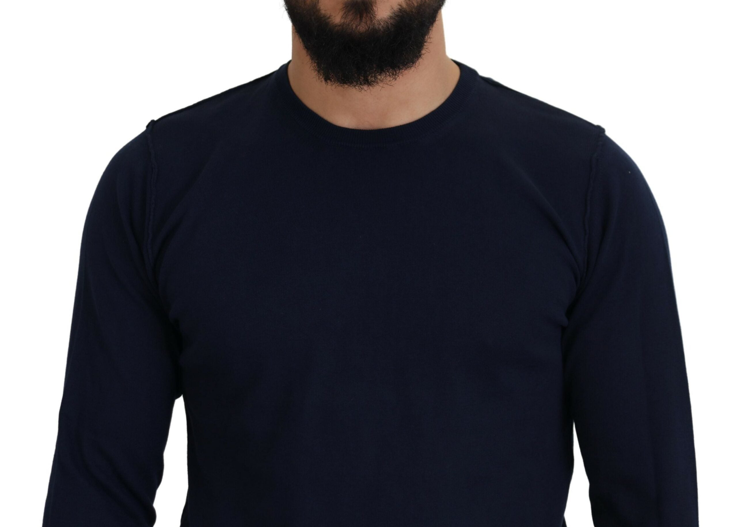 Blue Cotton Crewneck Pullover Sweater - ventzia