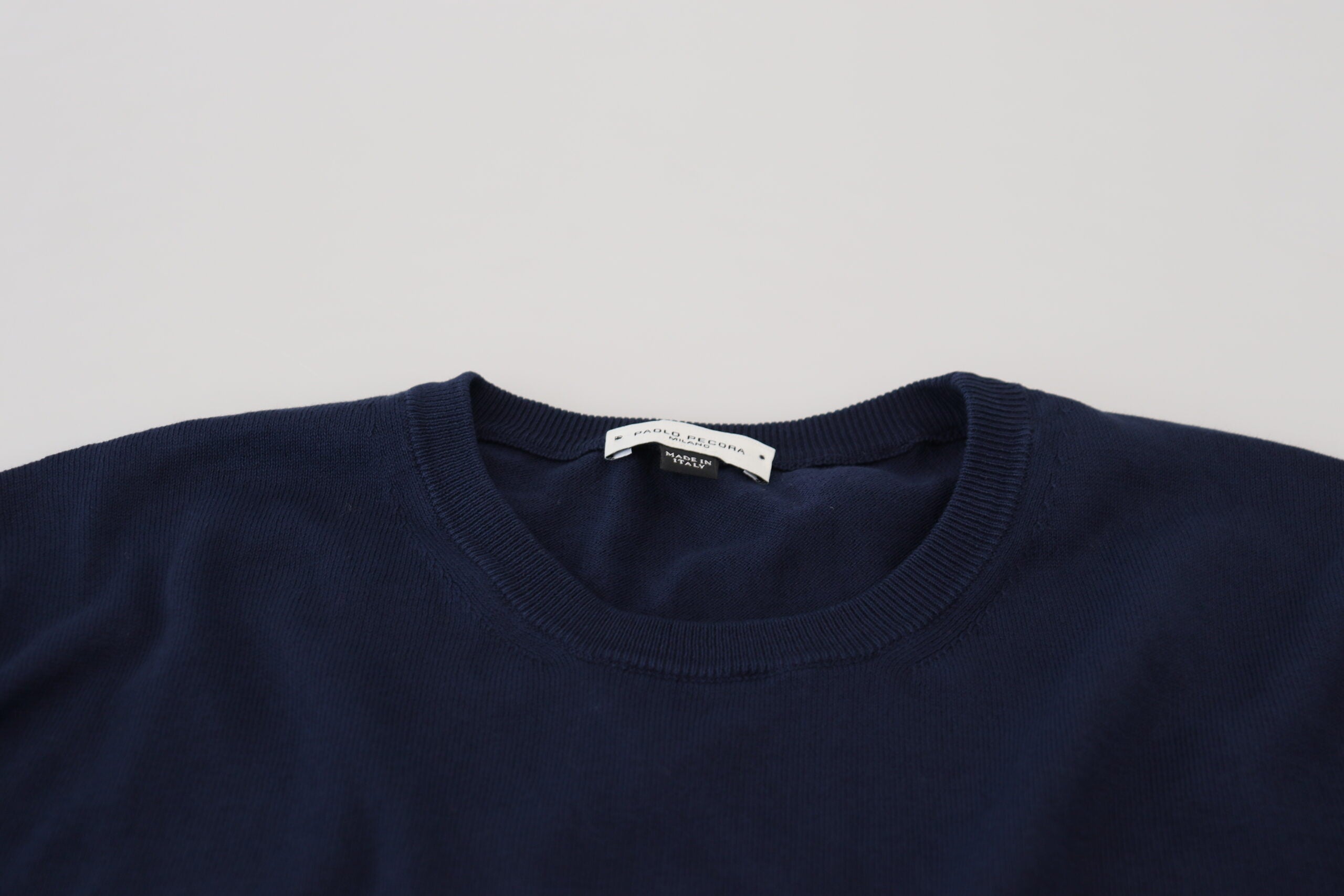 Blue Cotton Crewneck Pullover Sweater - ventzia