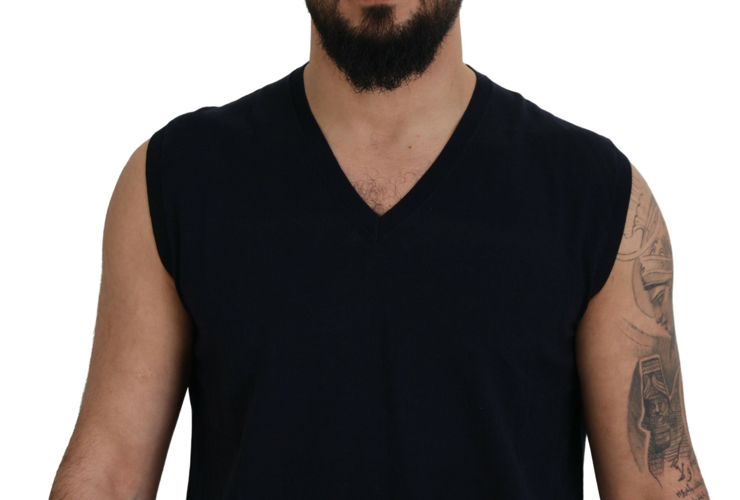 Black Cotton V-neck Sleeveless Tank T-shirt - ventzia