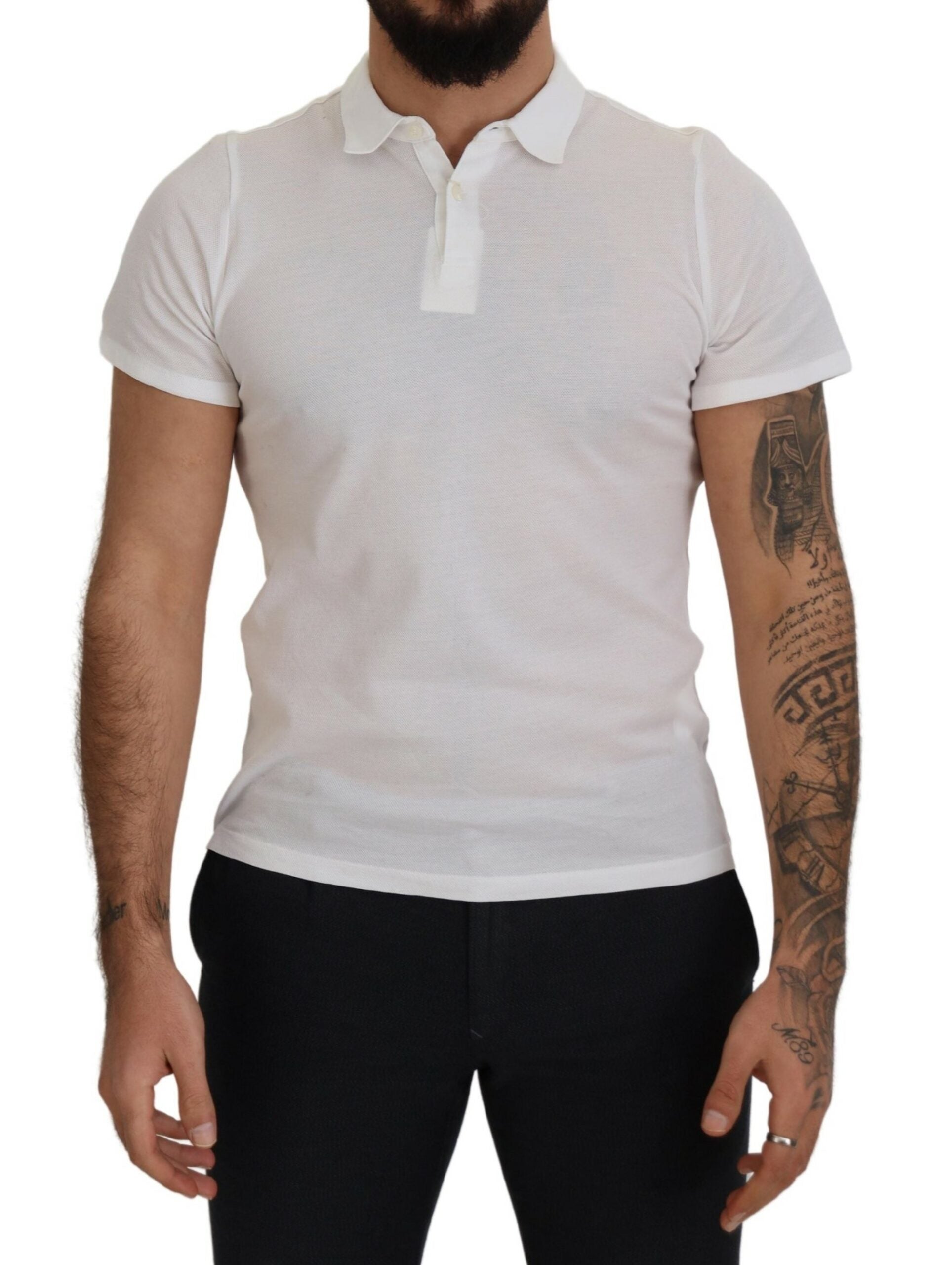 White Cotton Collared Short Sleeves Polo T-shirt - ventzia