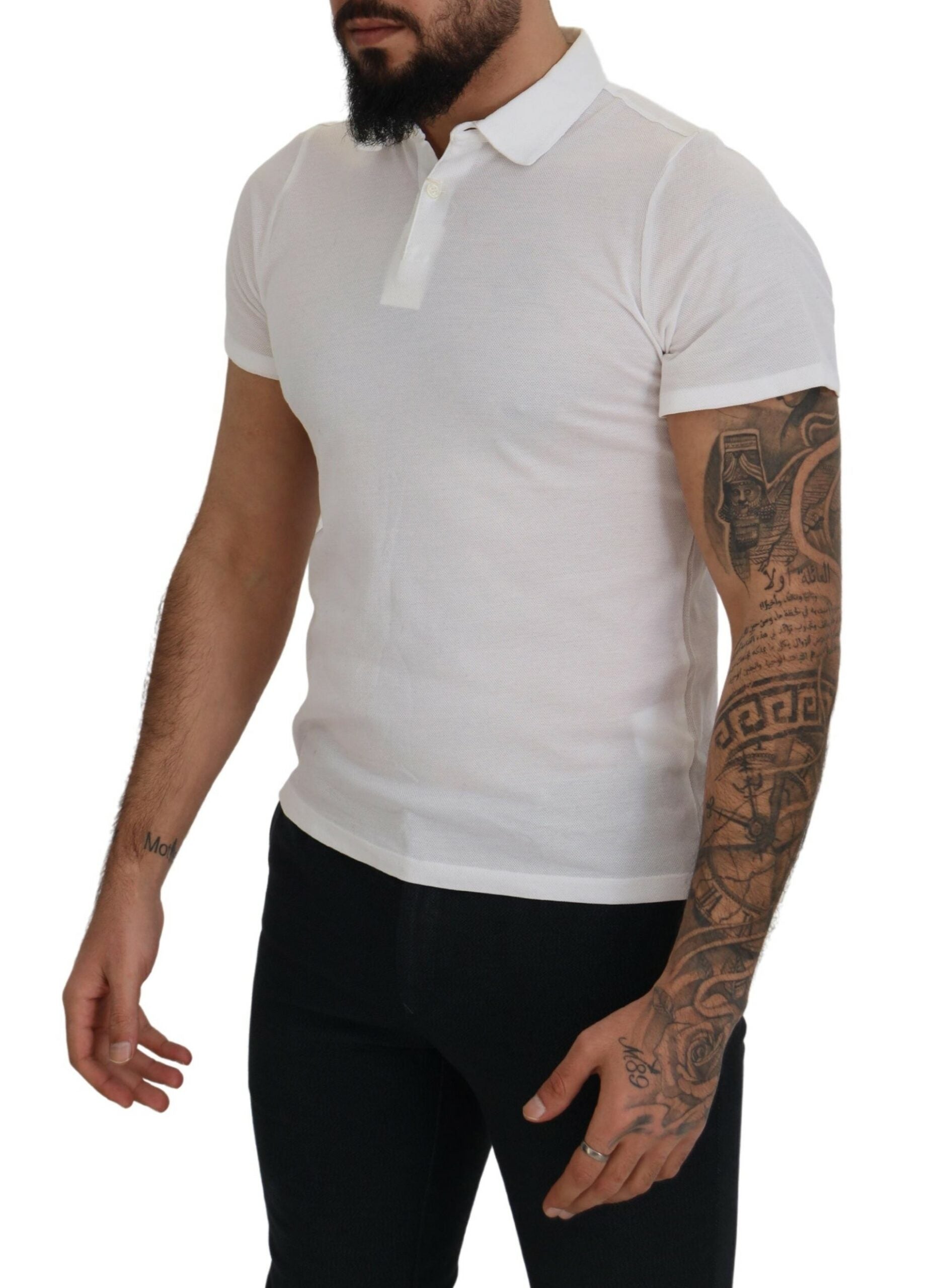 White Cotton Collared Short Sleeves Polo T-shirt - ventzia
