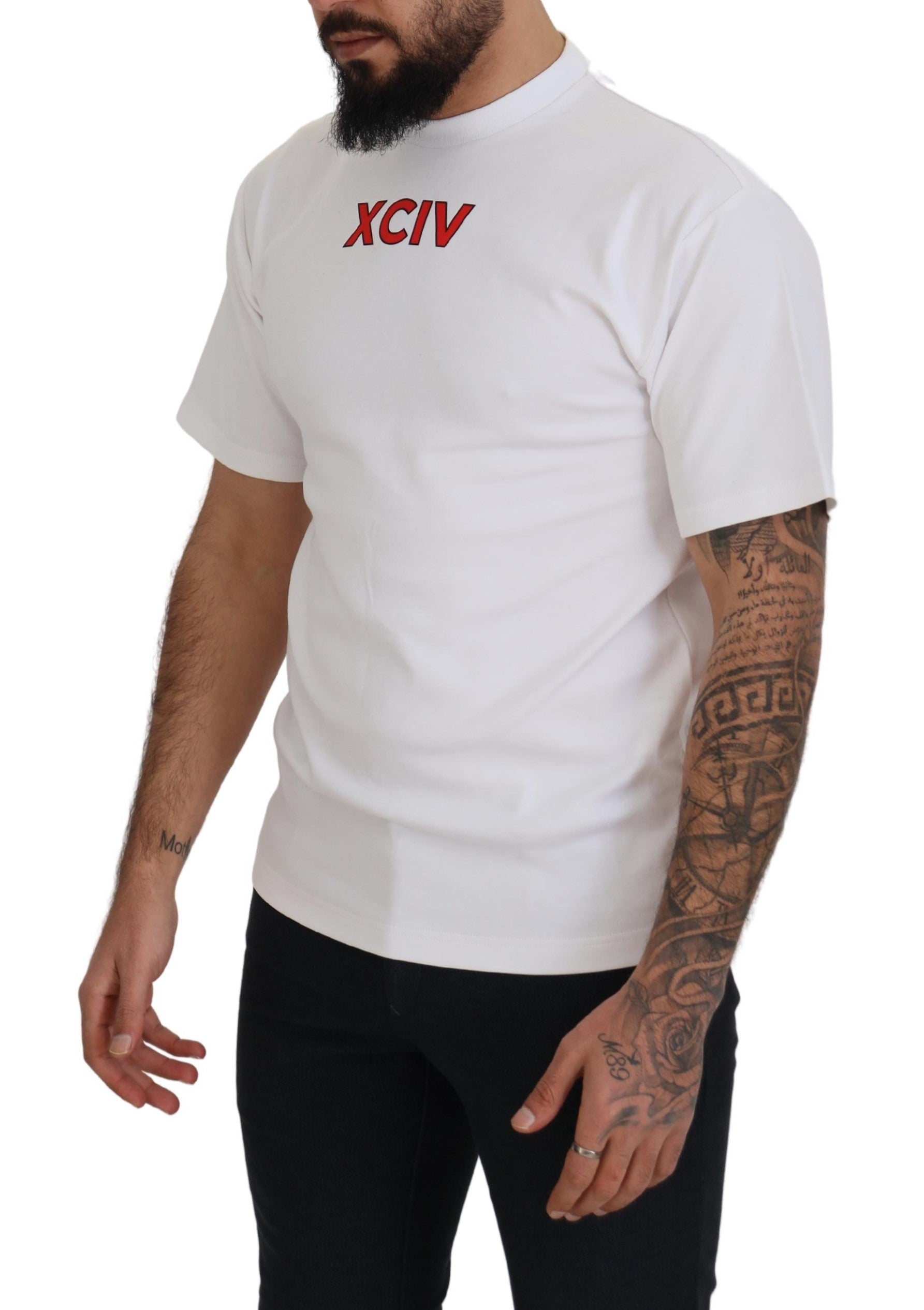 White Logo Print Cotton Short Sleeves T-shirt - ventzia