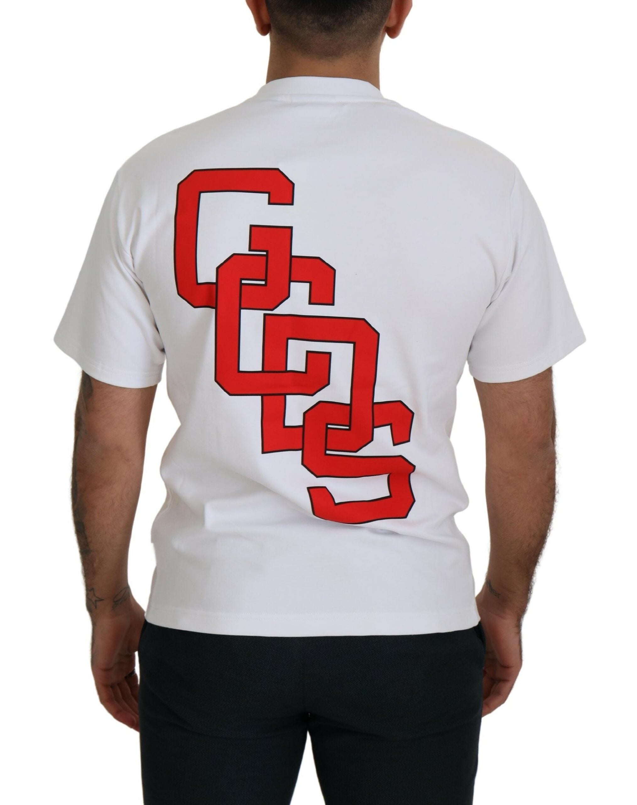 White Logo Print Cotton Short Sleeves T-shirt - ventzia