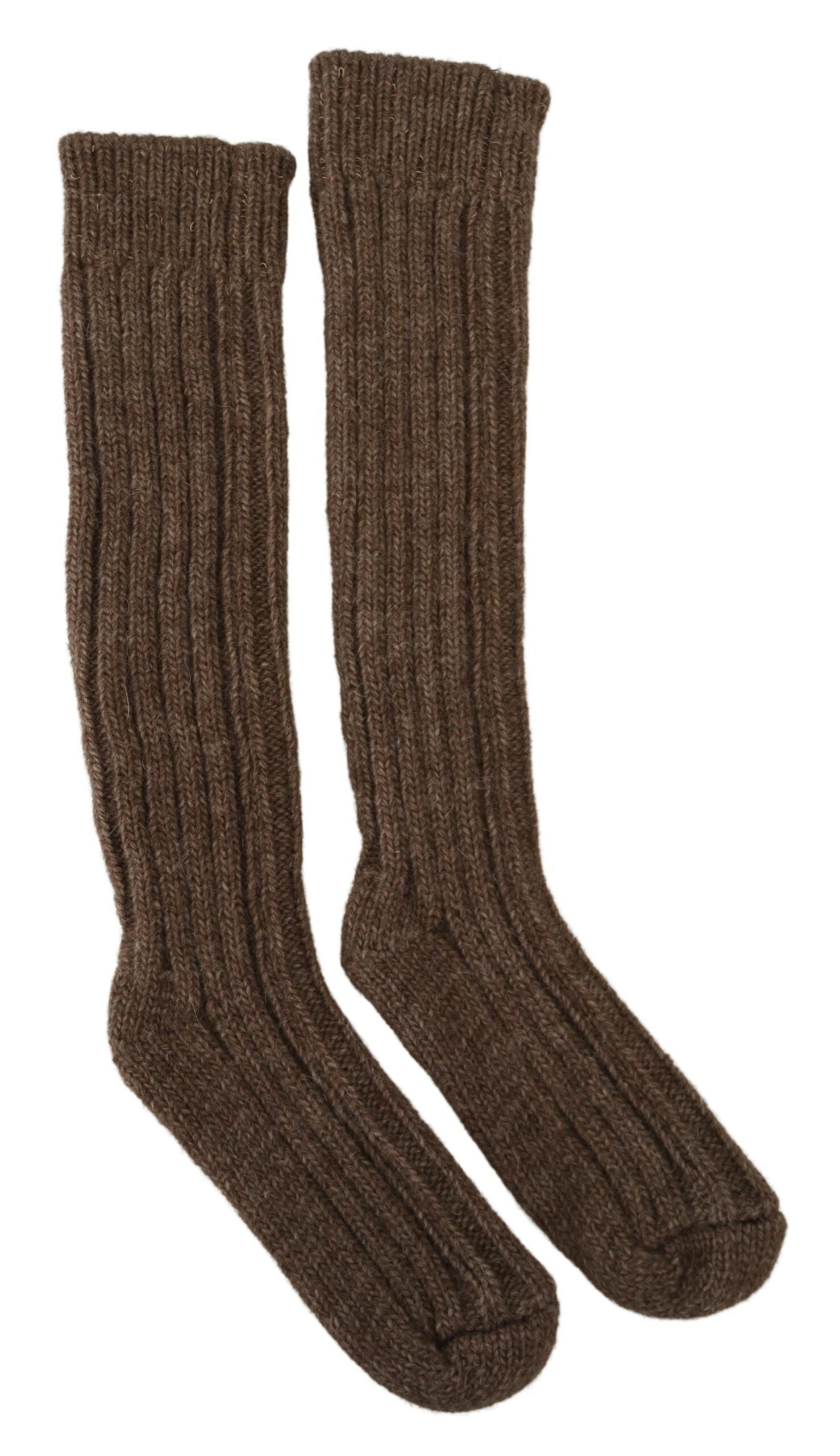 Brown Wool Knit Calf Long Women Socks - ventzia