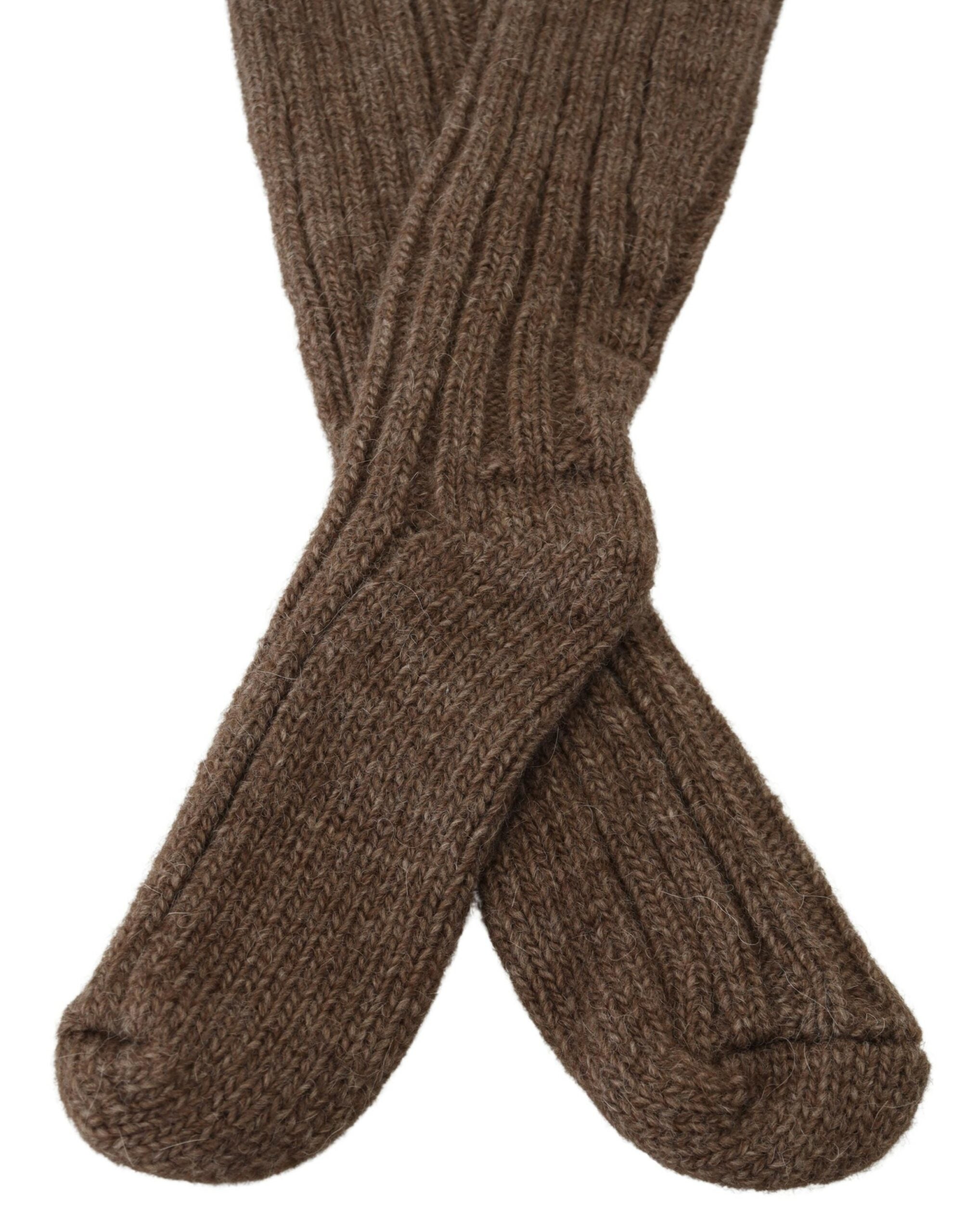 Brown Wool Knit Calf Long Women Socks - ventzia