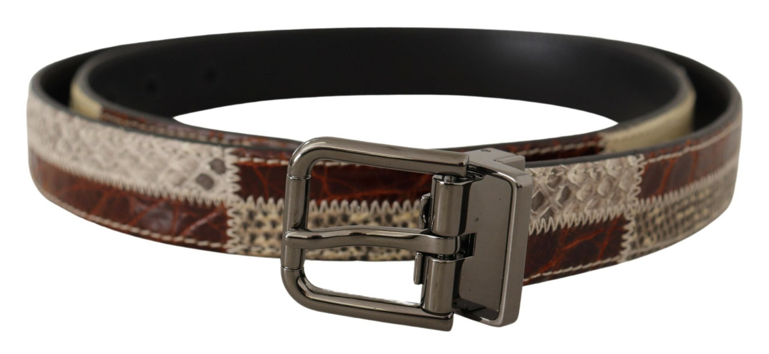 Multicolor Exotic Leather Patchwork Metal Belt - ventzia