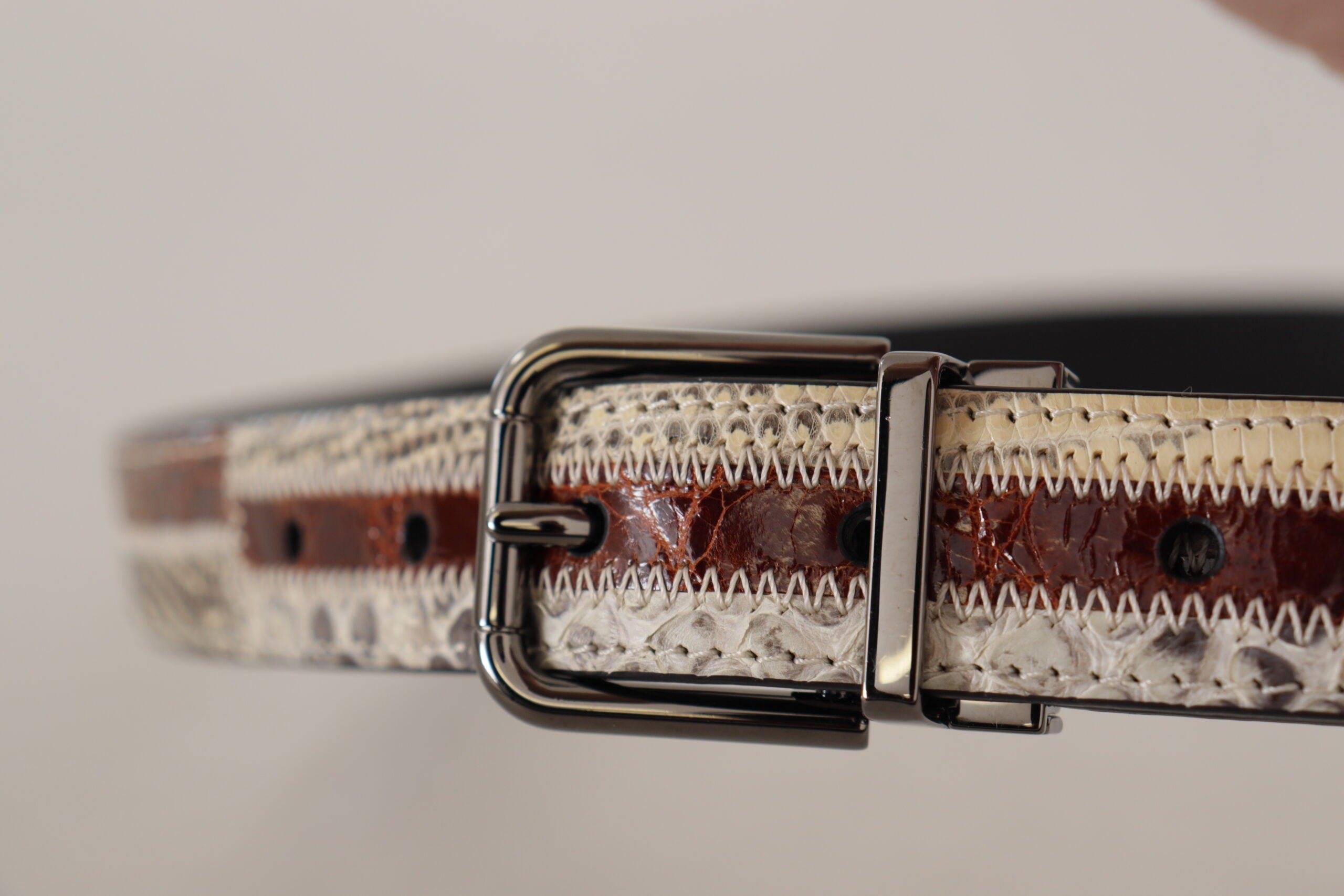 Multicolor Exotic Leather Patchwork Metal Belt - ventzia
