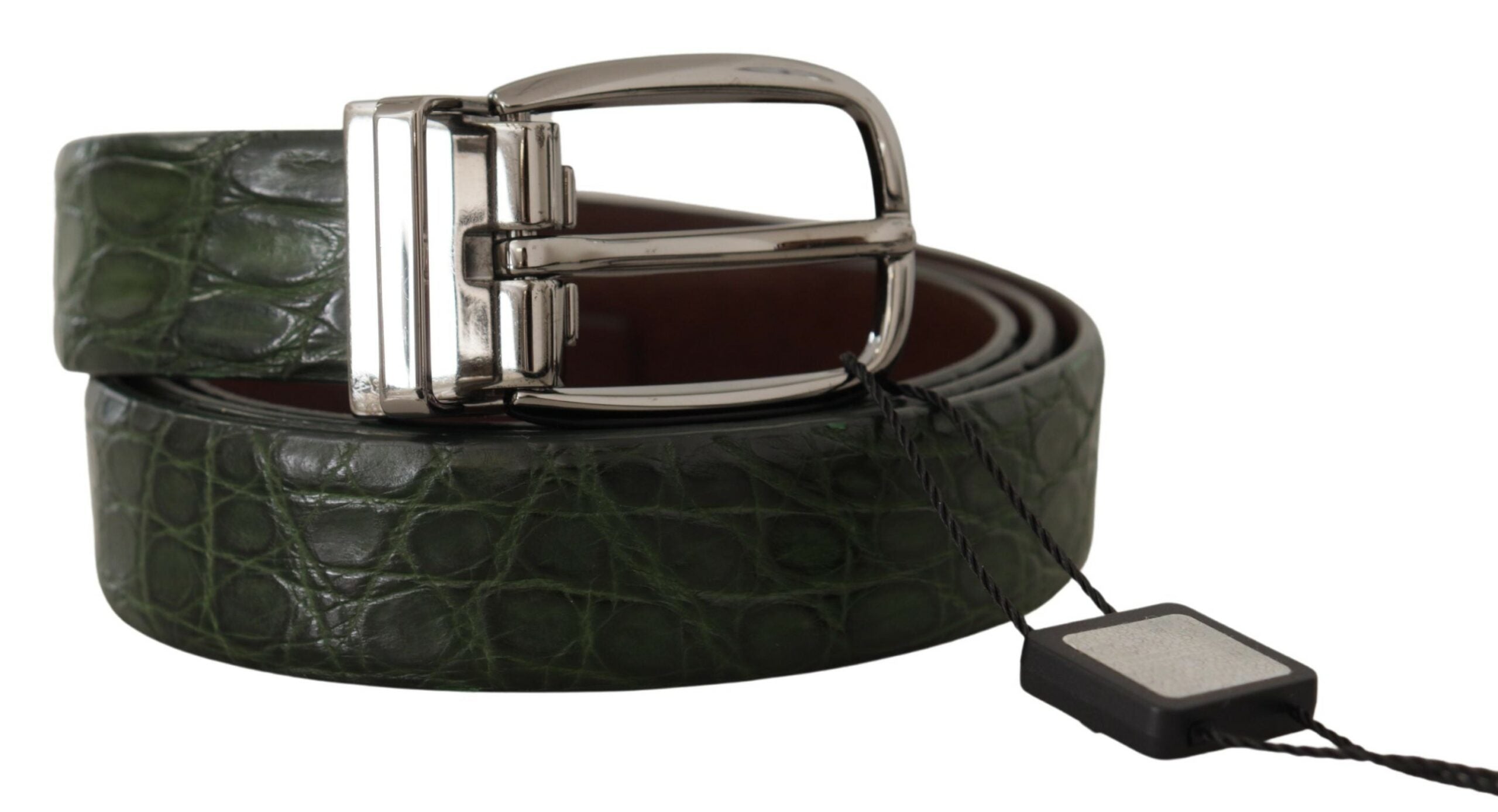 Green Exotic Leather Silver Buckle Belt - ventzia