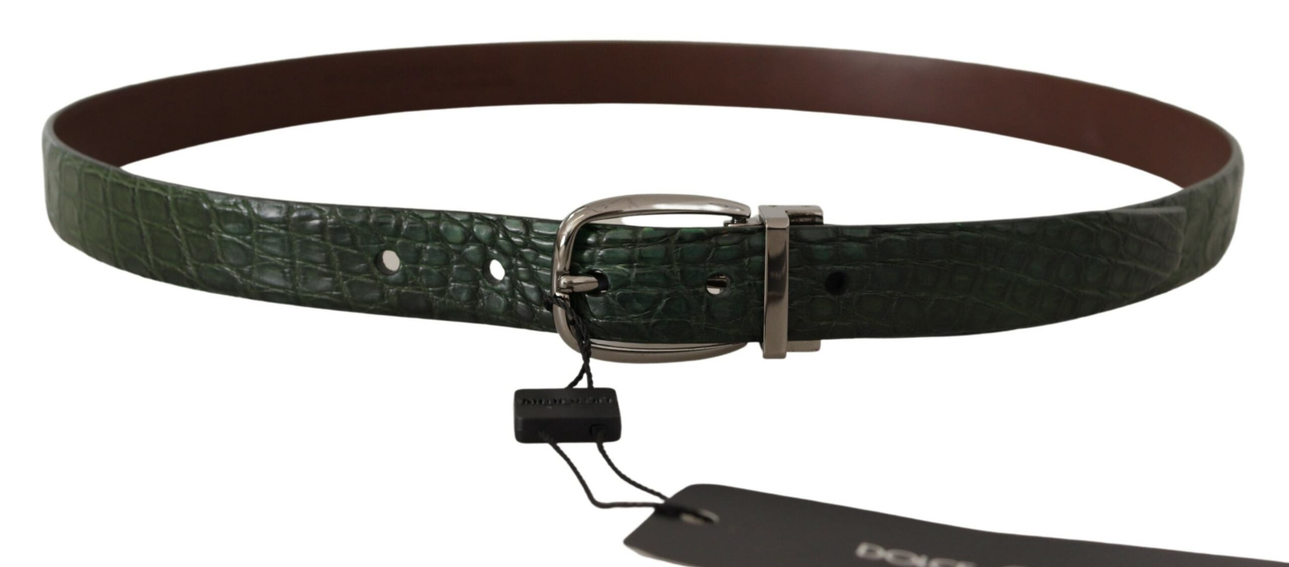 Green Exotic Leather Silver Buckle Belt - ventzia