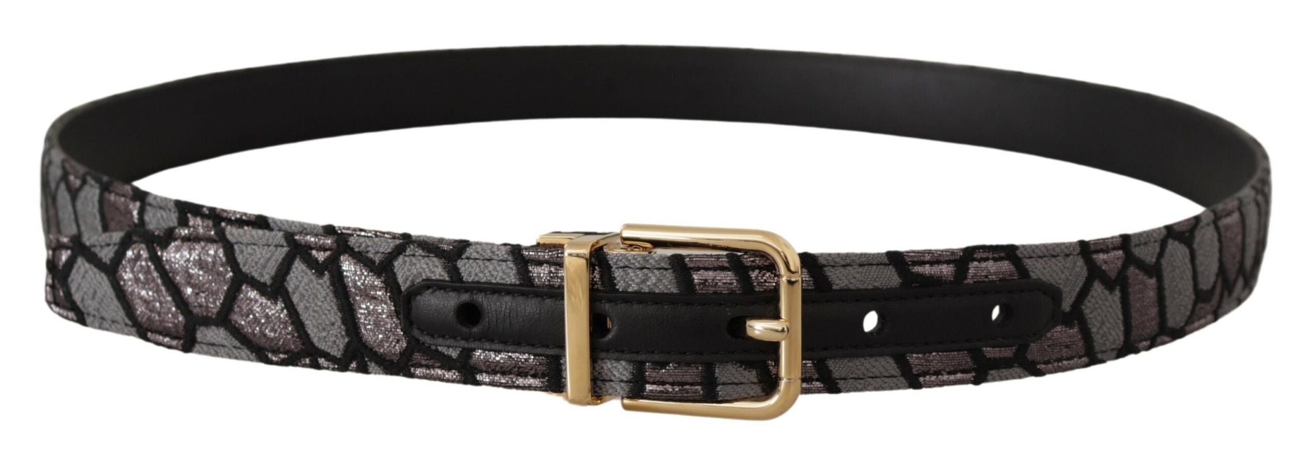 Multicolor Patchwork Leather Gold Jaquard Belt - ventzia