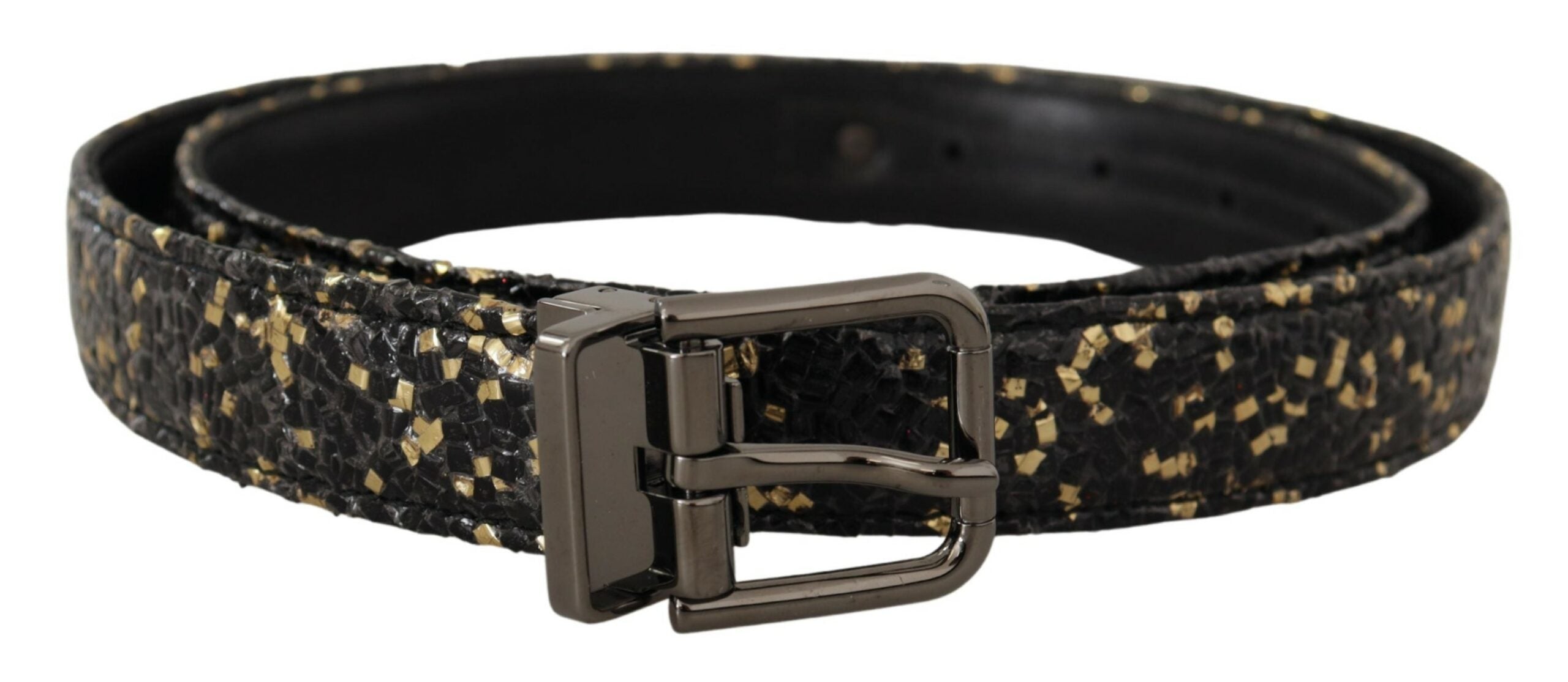 Gold Black Two-toned Leather Chrome Buckle Belt - ventzia