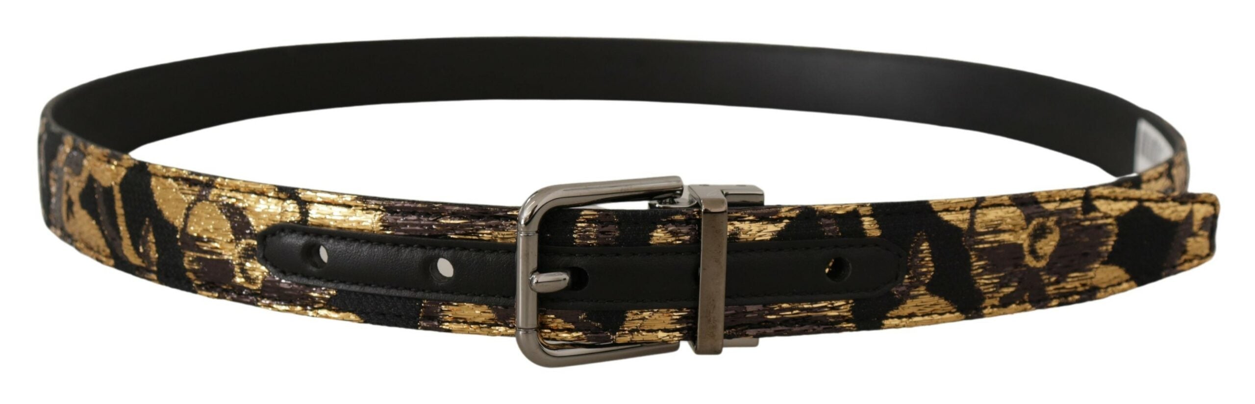 Multicolor Jacquard Leather Logo Metal Buckle Belt - ventzia