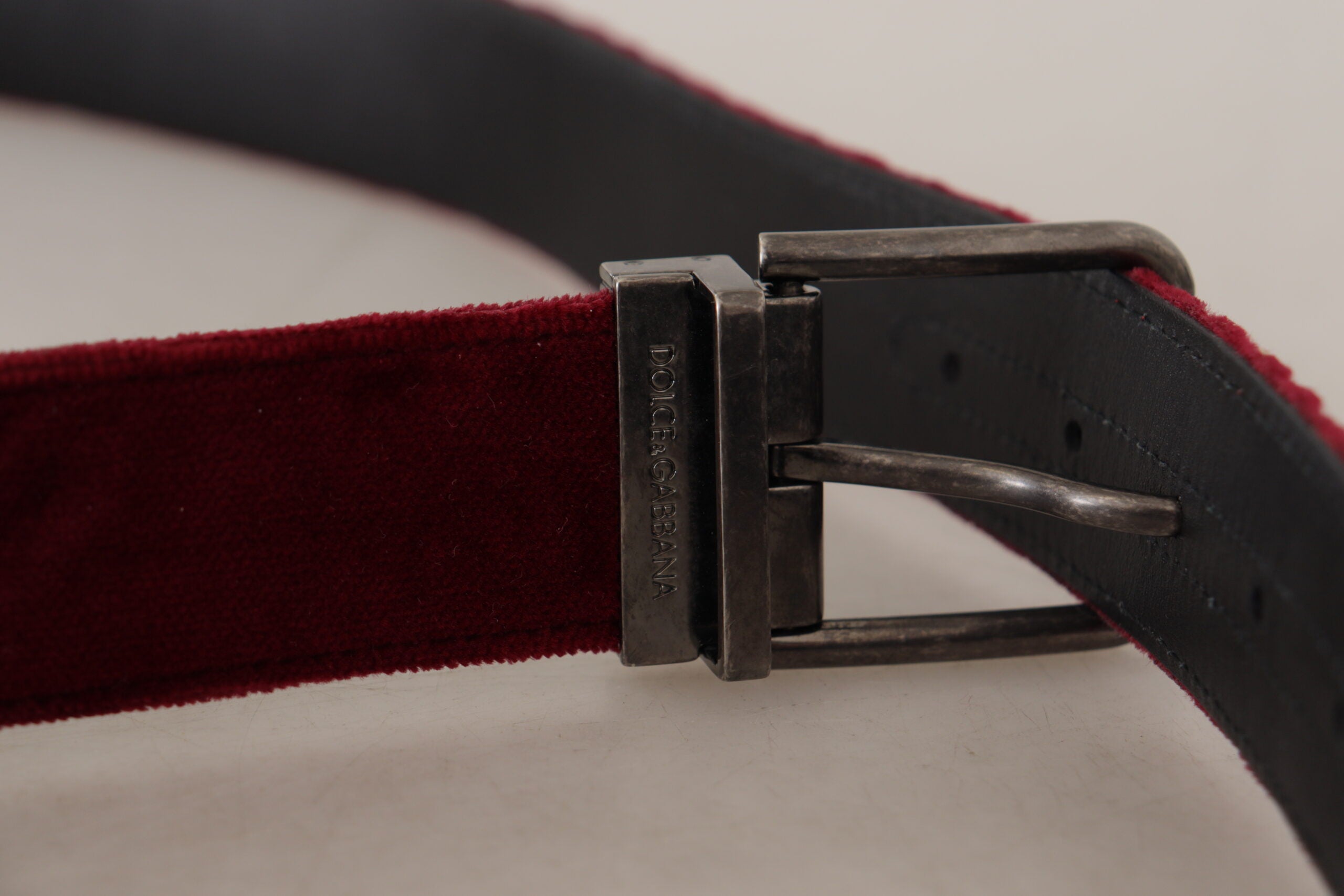 Maroon Velvet Leather Wide Vintage Metal Buckle Belt - ventzia