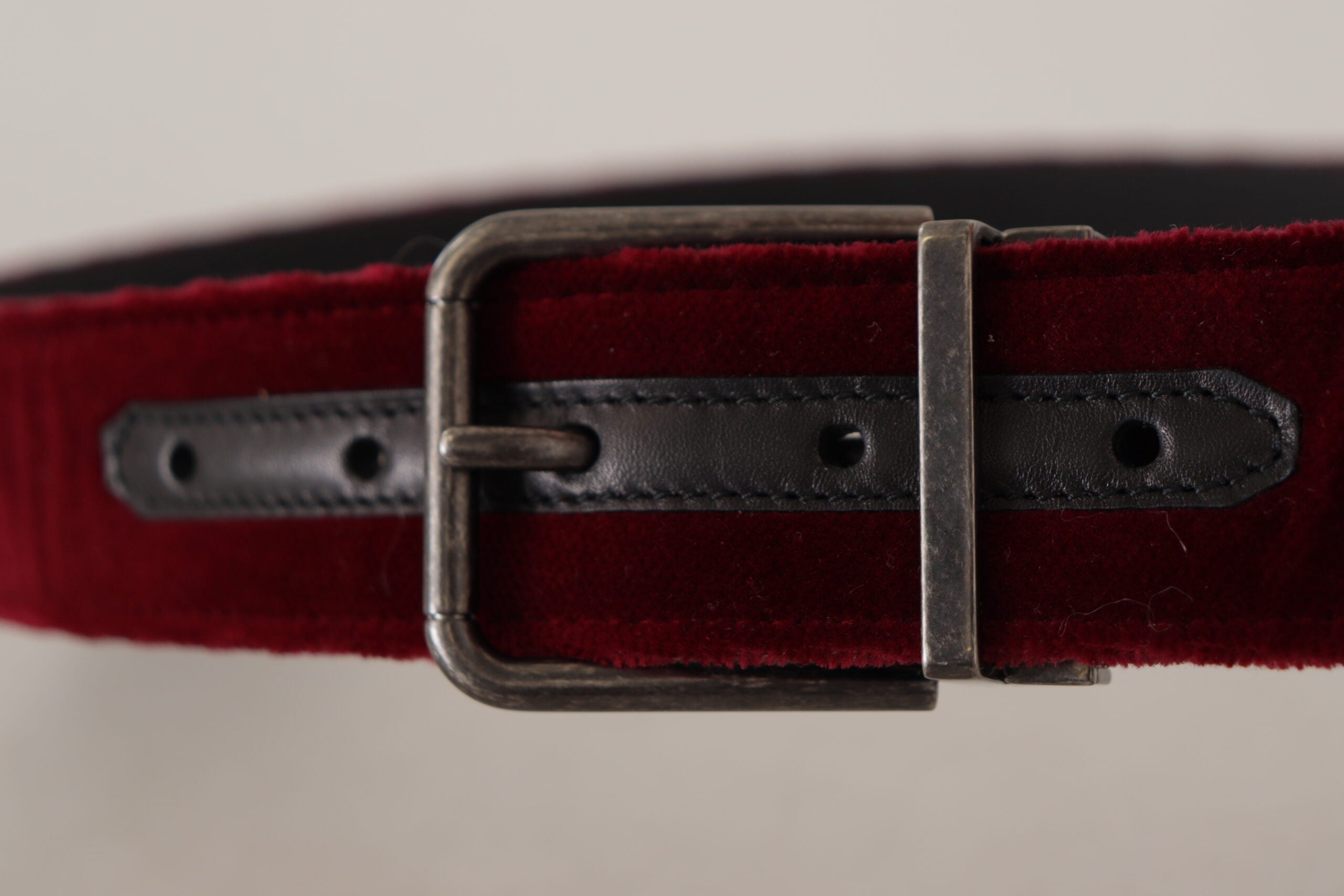 Maroon Velvet Leather Wide Vintage Metal Buckle Belt - ventzia