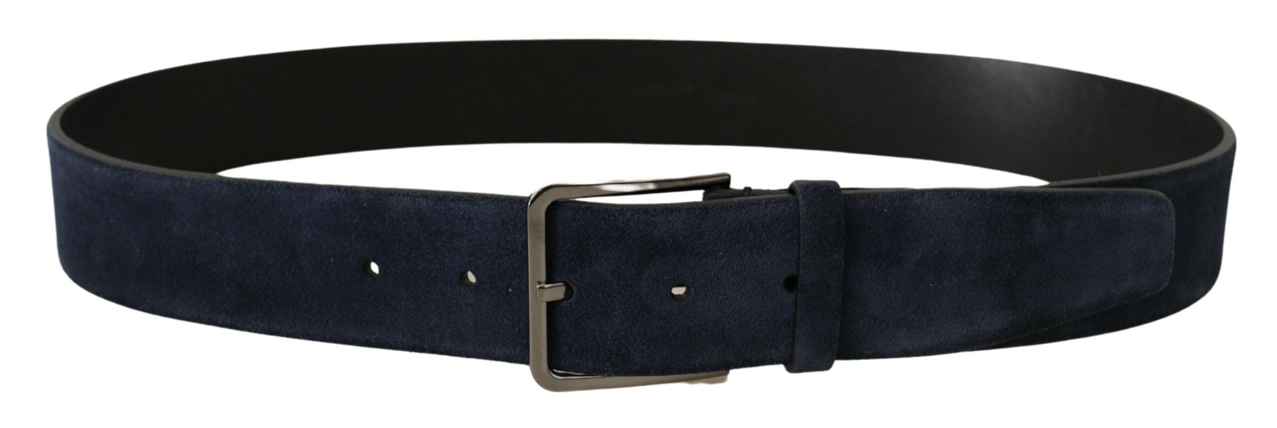 Navy Blue Velvet Leather Silver Logo Buckle Belt - ventzia