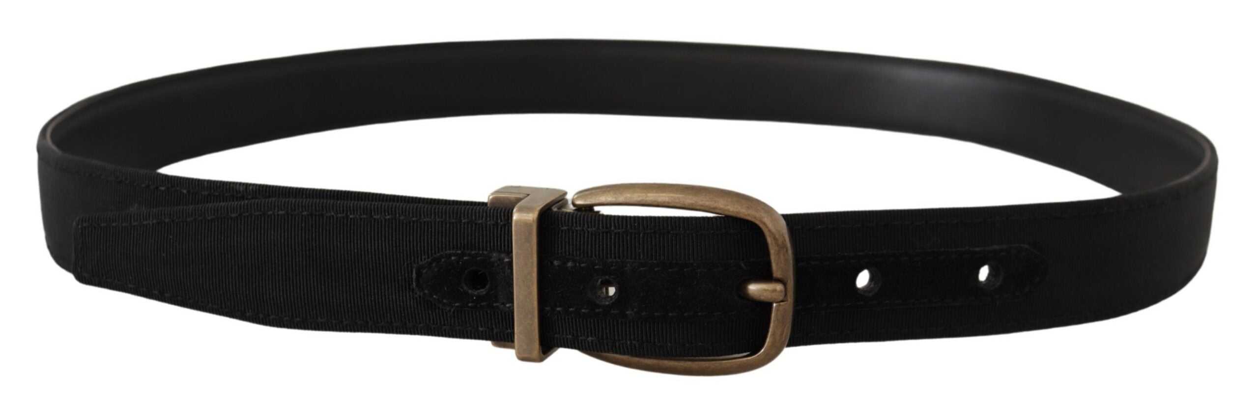 Black Grosgrain Leather Bronze Metal Belt - ventzia