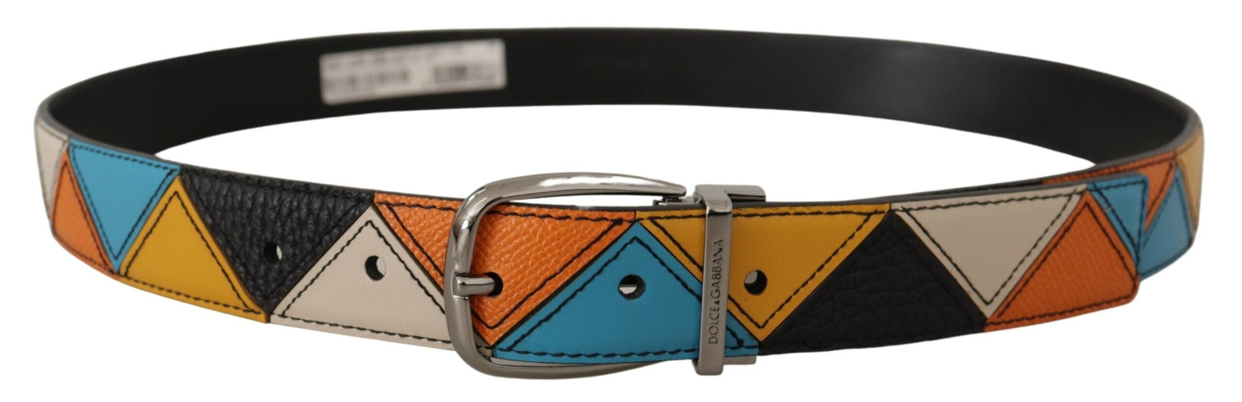Multicolor Leather Silver Tone Logo Buckle Belt - ventzia