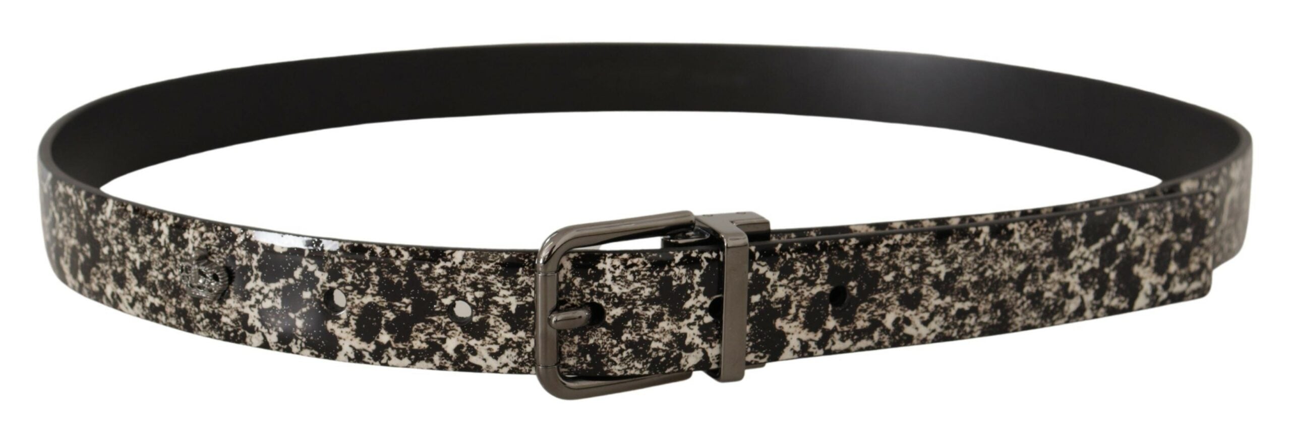 Black Marble Print Leather Gray Logo Belt - ventzia