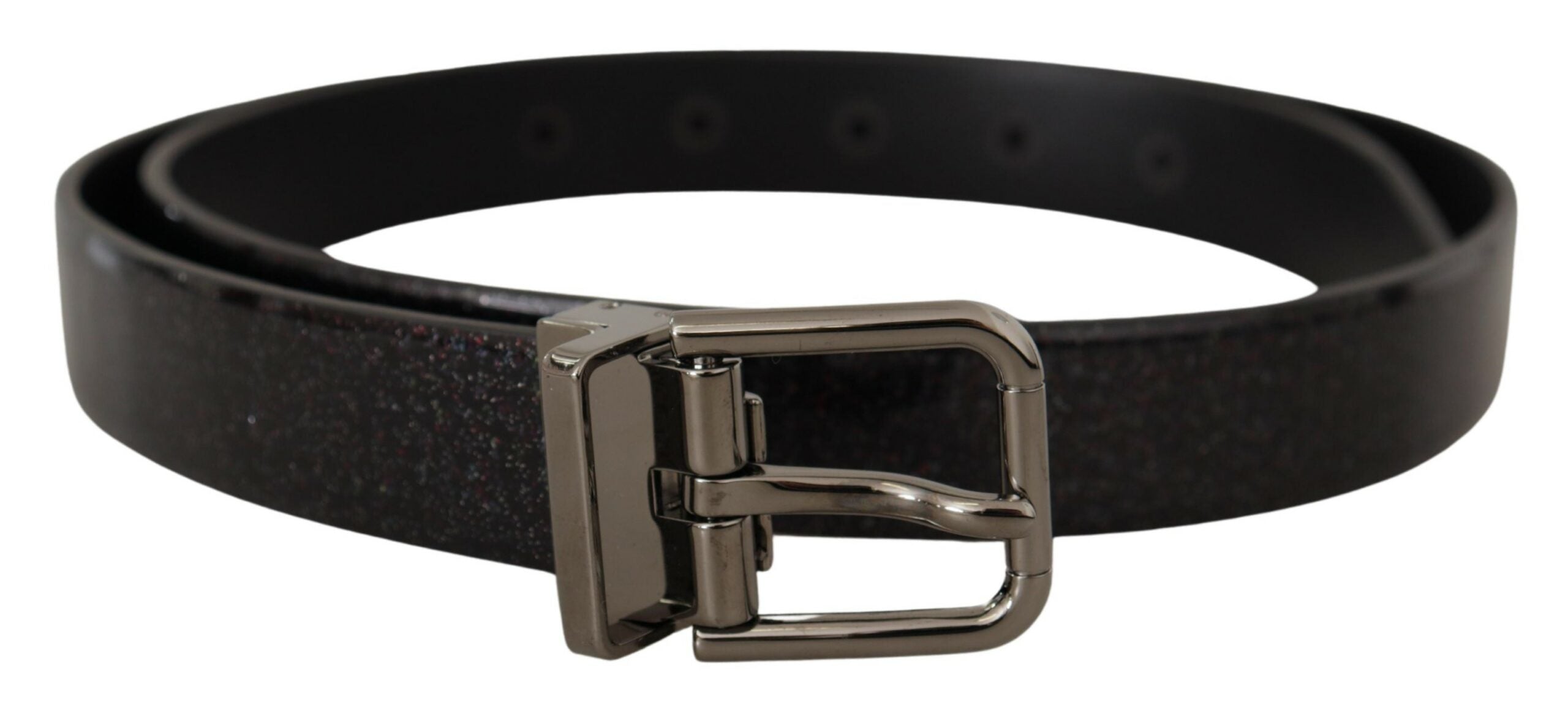 Black Vernice Puntinata Leather Silver Tone Metal Belt - ventzia