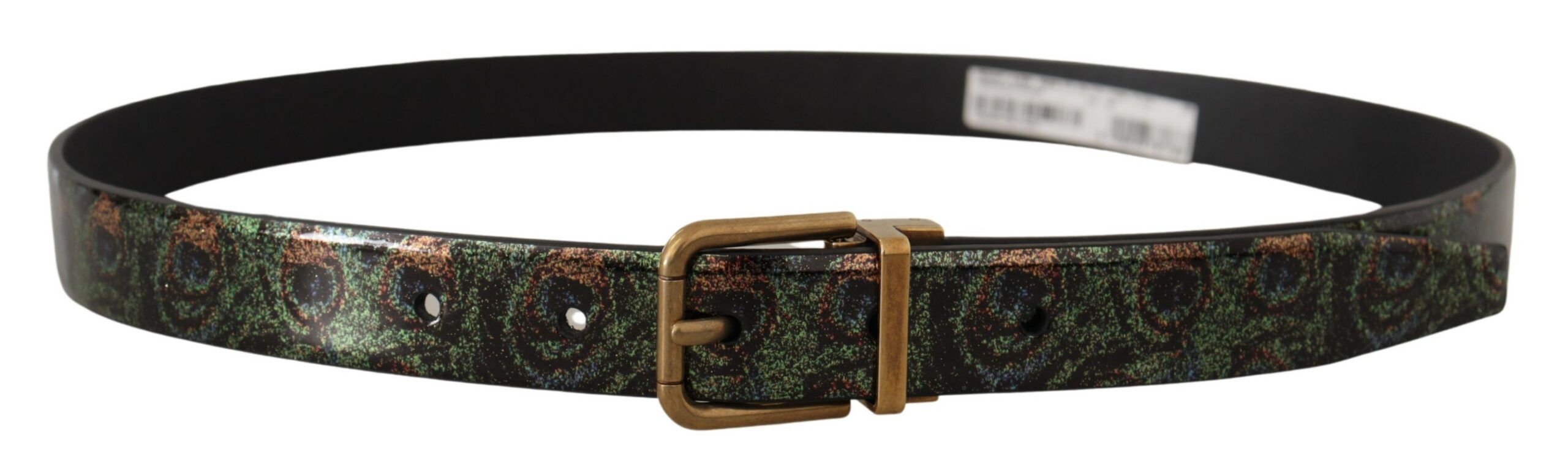 Multicolor Leather Vernice Pavone Bronze Metal Belt - ventzia