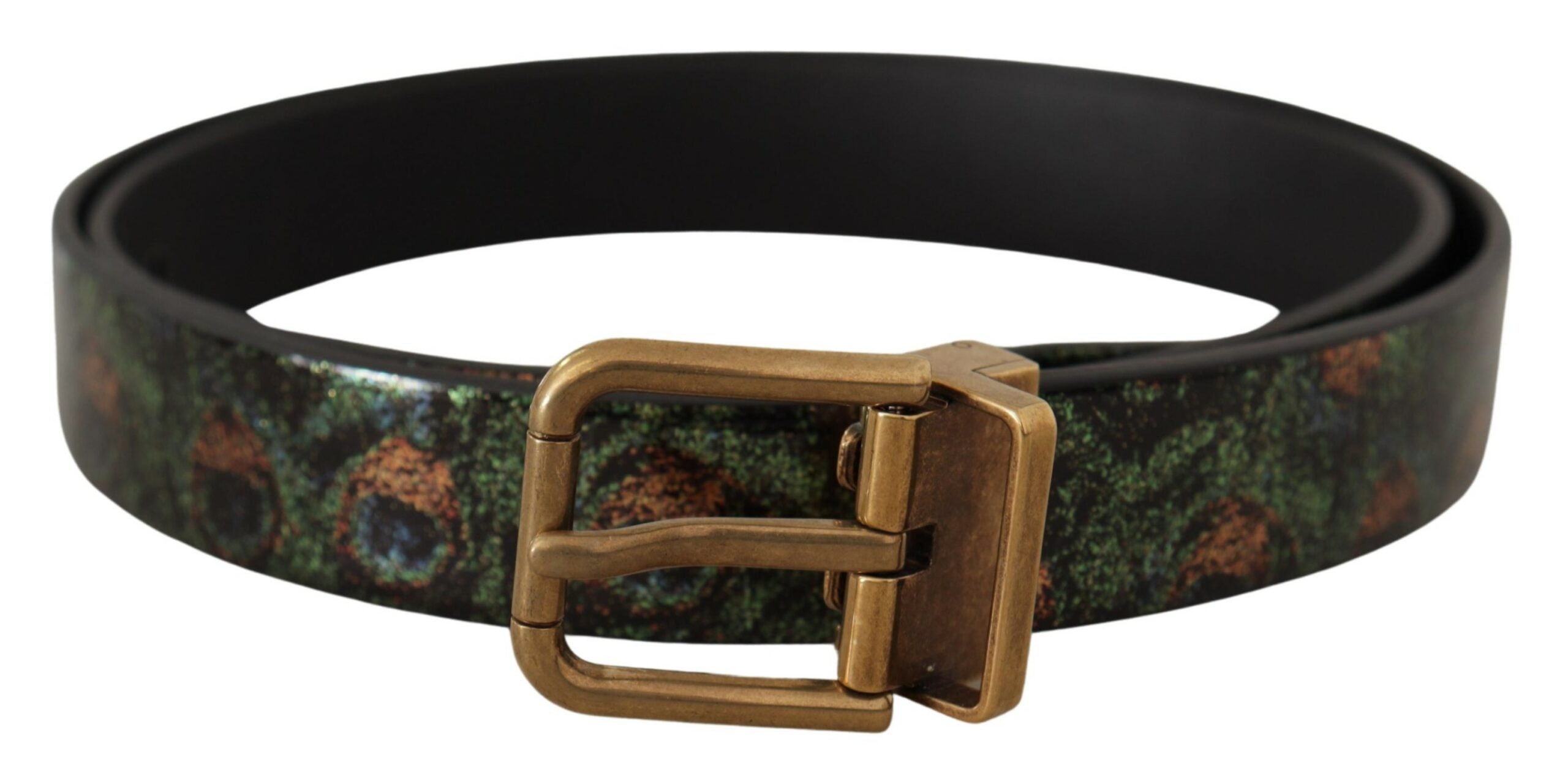 Multicolor Leather Vernice Pavone Bronze Metal Belt - ventzia