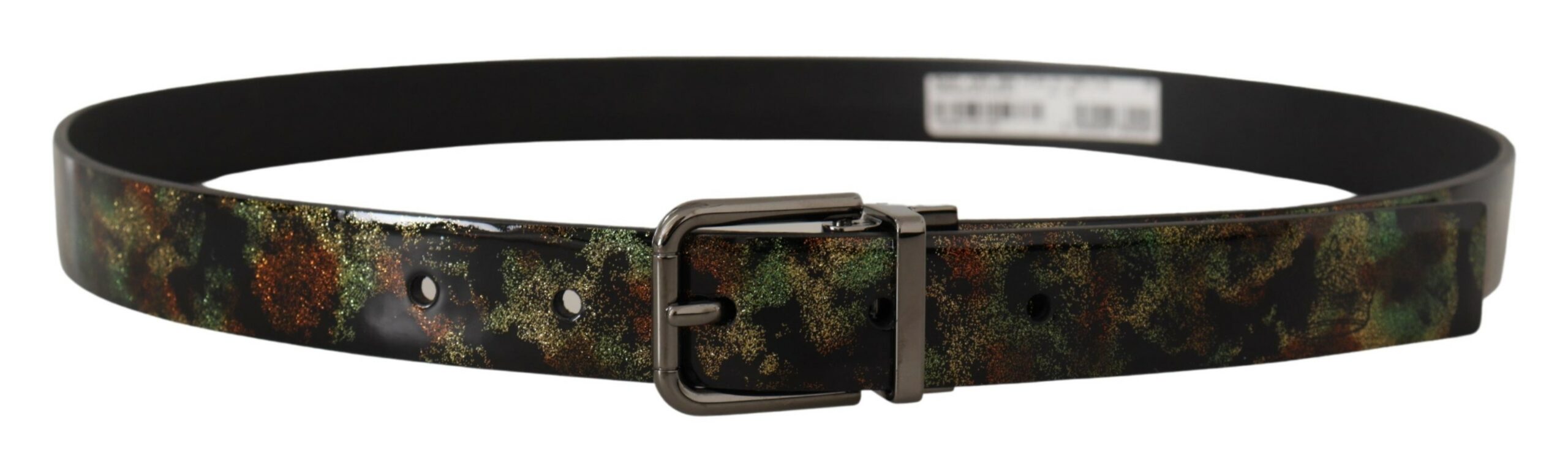 Black Sparkling Leather Black Metal Buckle Belt - ventzia