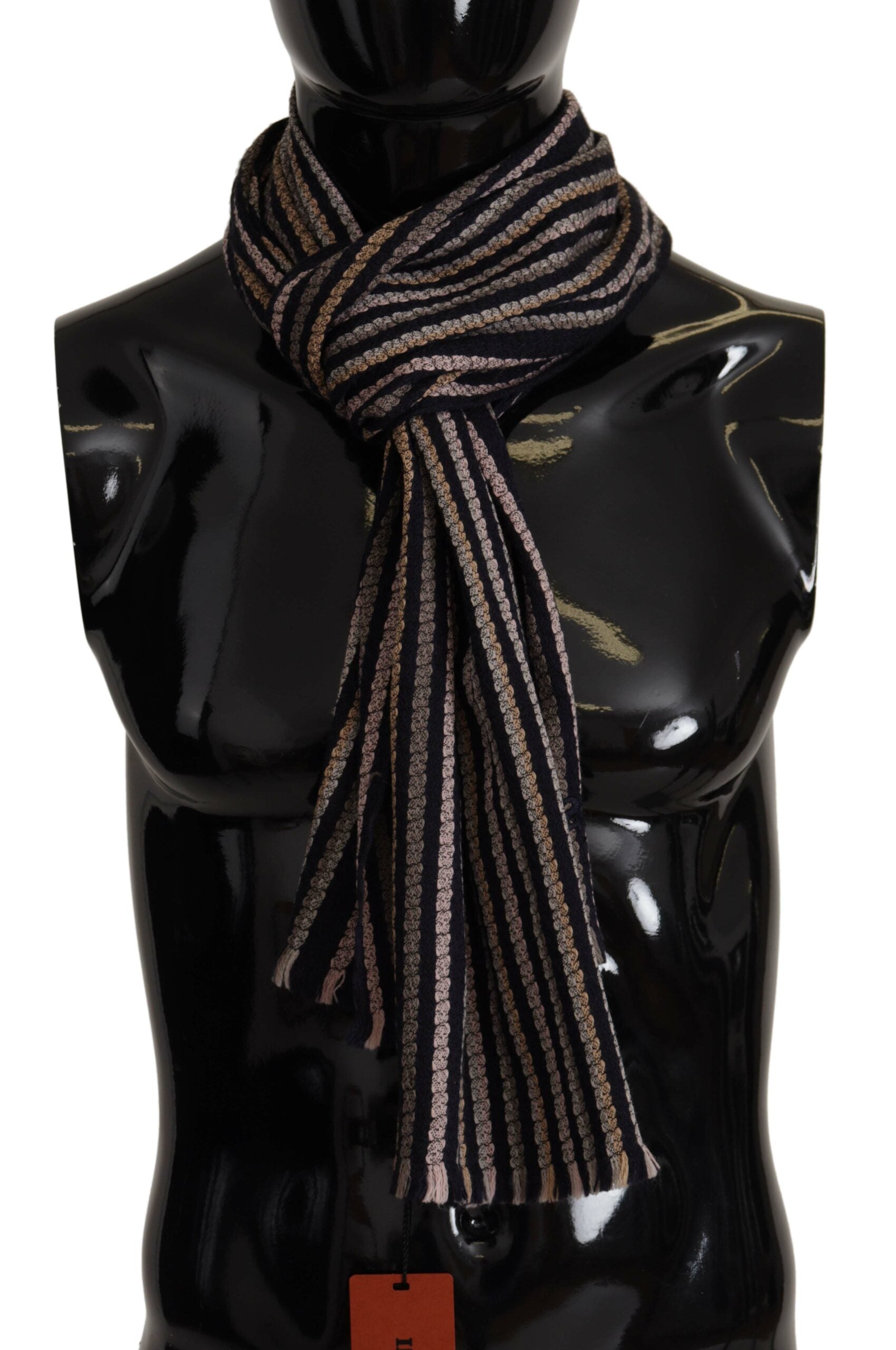 Multicolor Stripes Wool Knit Fringe Shawl Scarf - ventzia