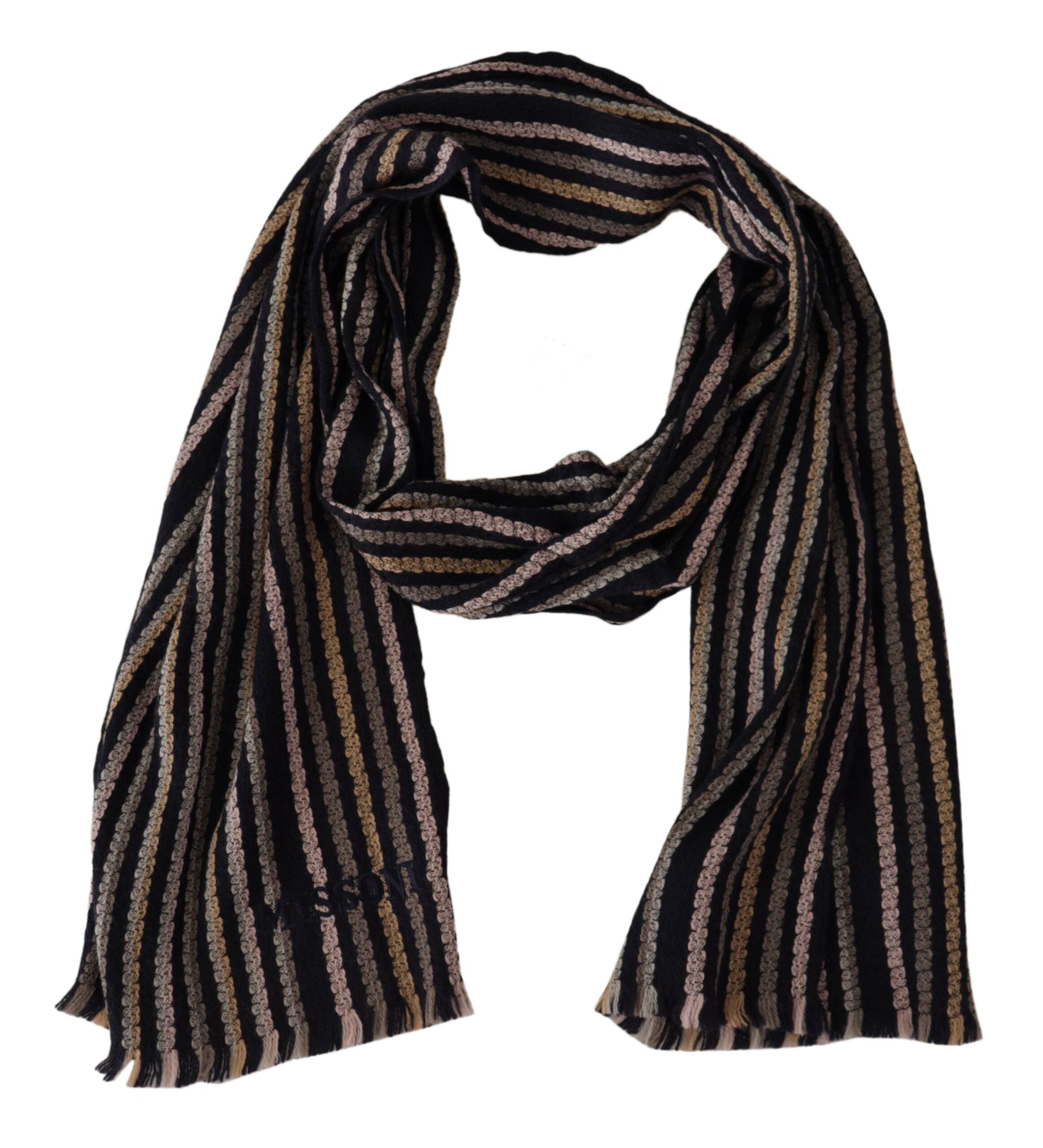 Multicolor Stripes Wool Knit Fringe Shawl Scarf - ventzia