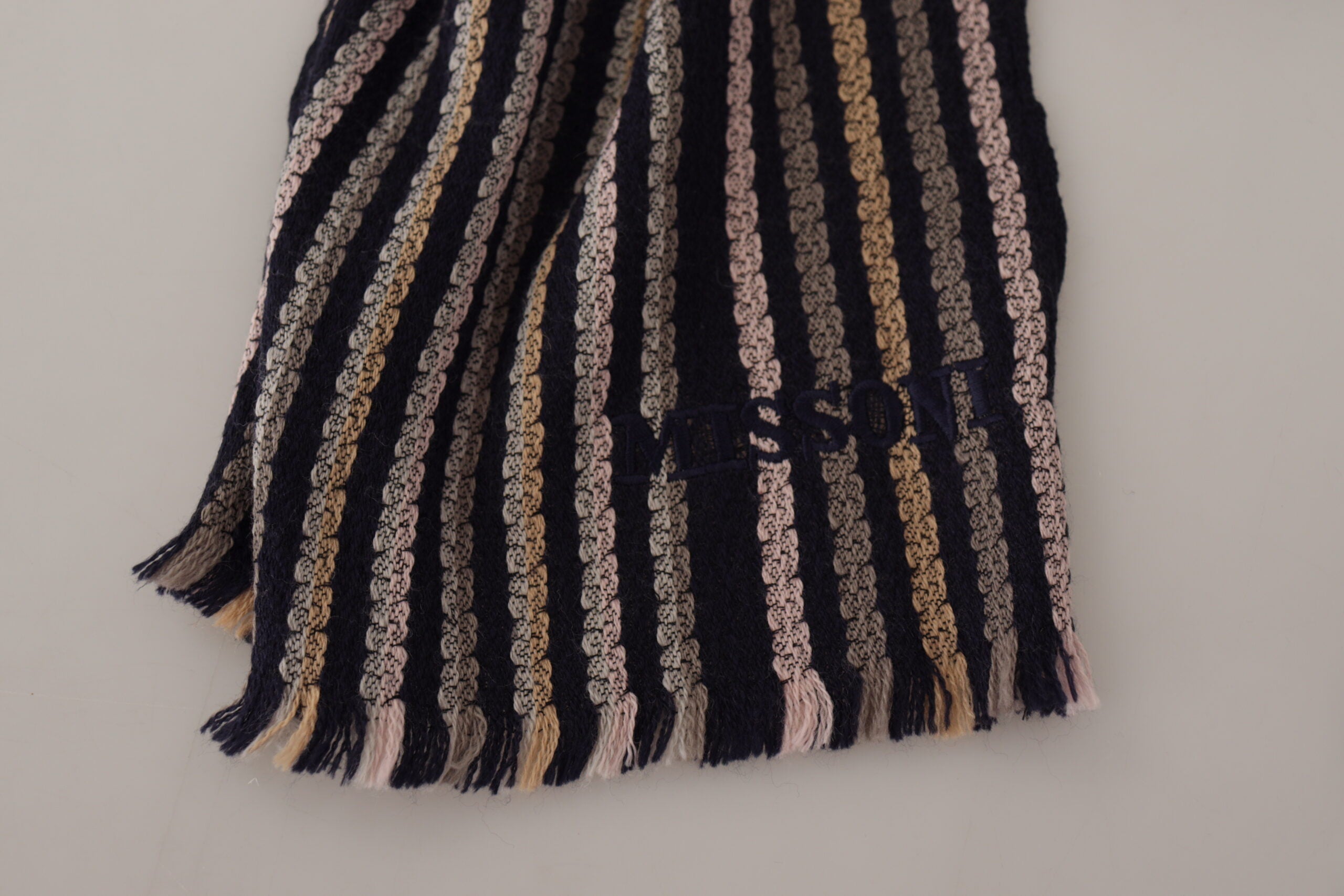 Multicolor Stripes Wool Knit Fringe Shawl Scarf - ventzia