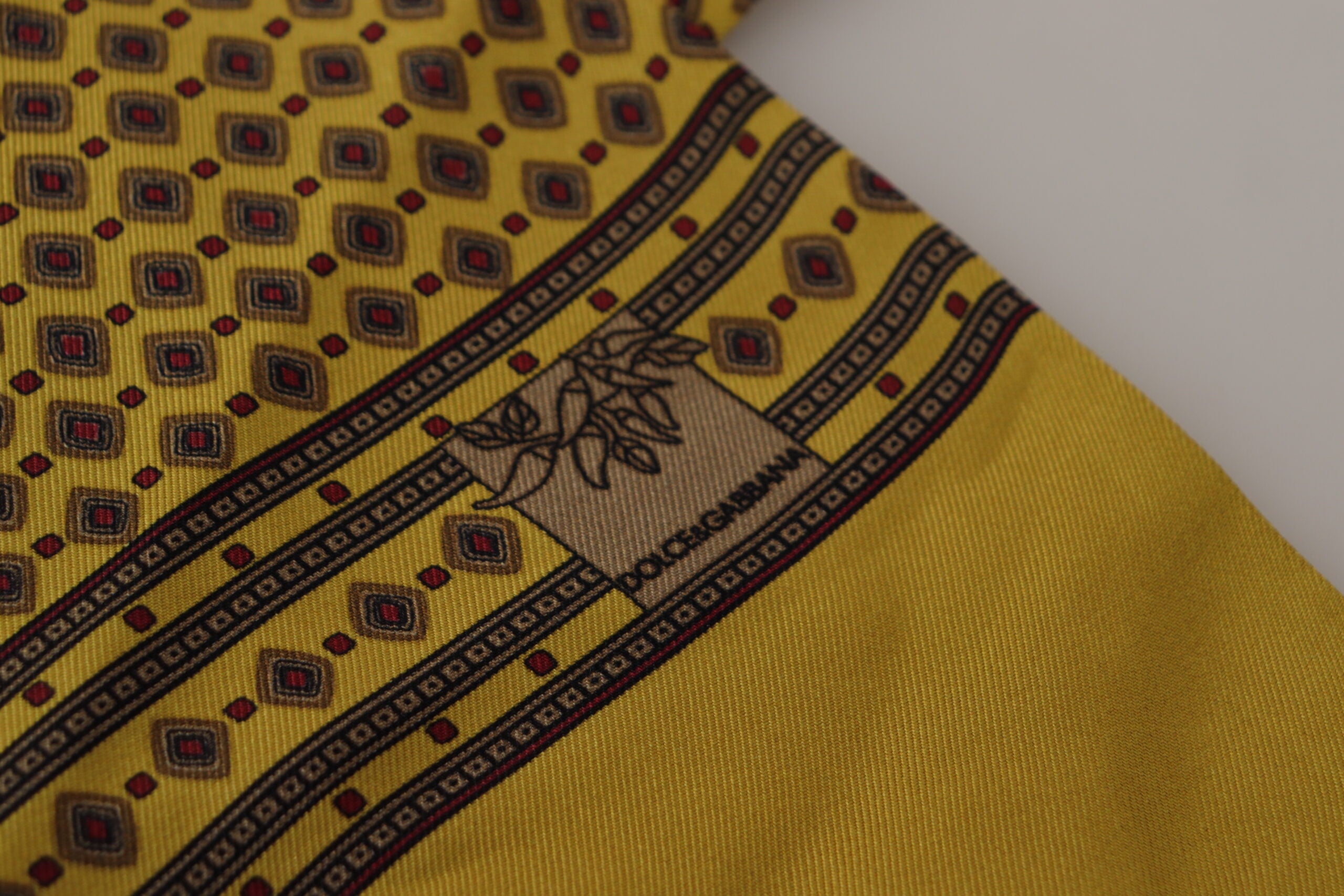 Yellow Patterned Silk Neck Wrap Fringe Scarf - ventzia