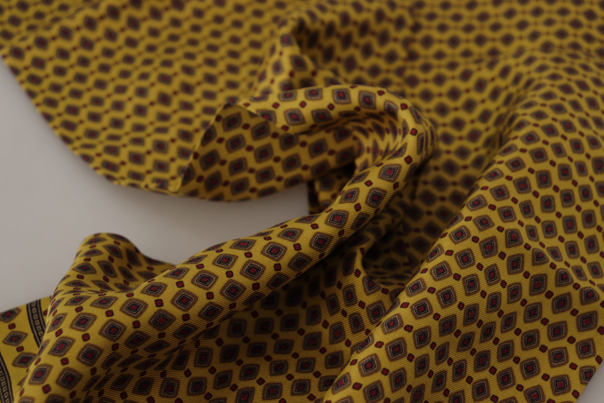 Yellow Patterned Silk Neck Wrap Fringe Scarf - ventzia