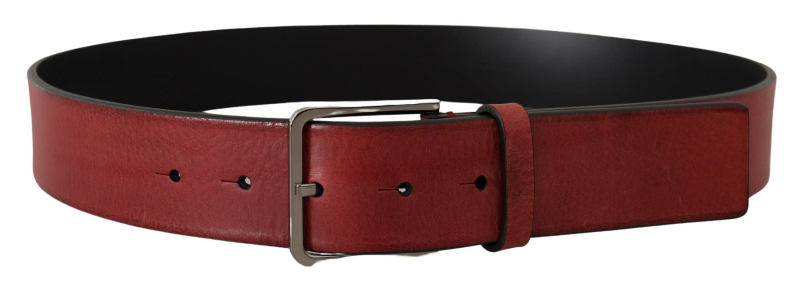 Maroon Vitello Silver Metal Logo Buckle Belt - ventzia