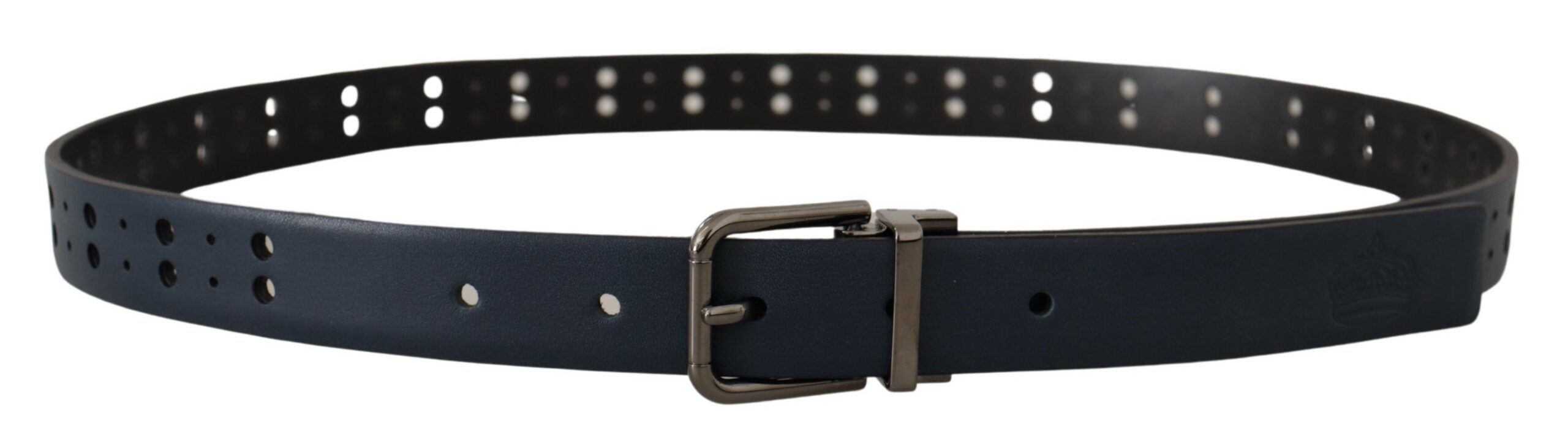 Blue Perforated Skinny Leather Metal Buckle Belt - ventzia
