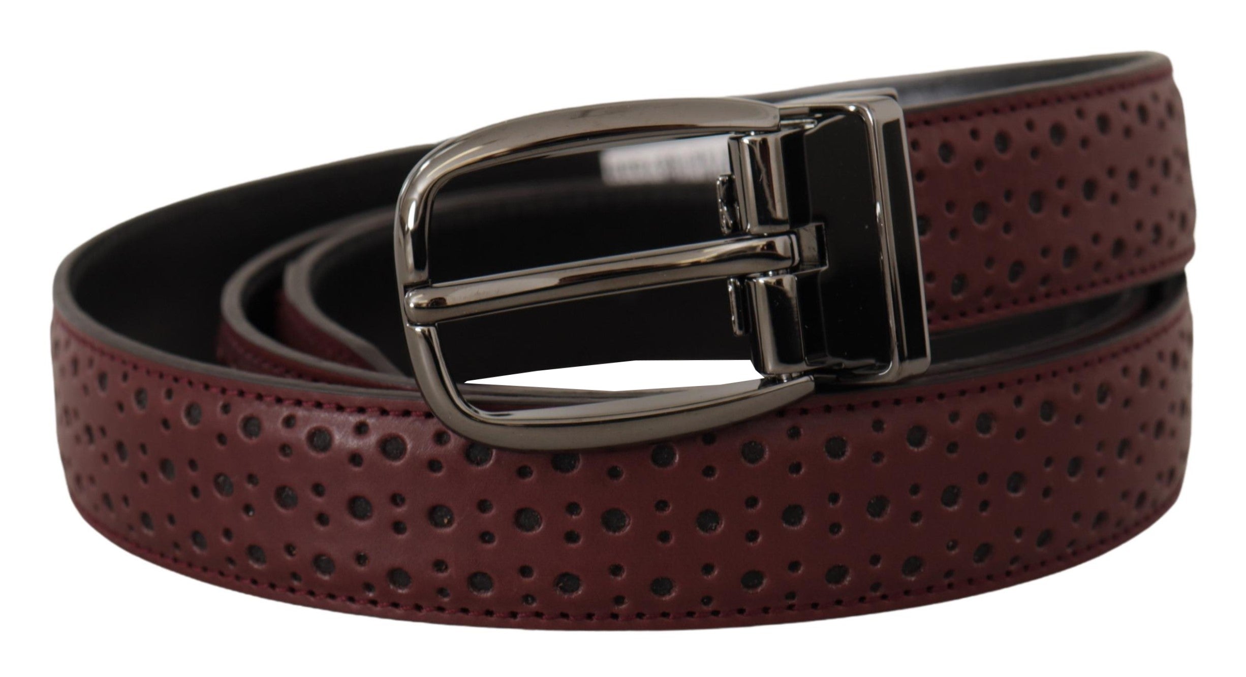 Brown Perforated Leather Metal Buckle Belt - ventzia