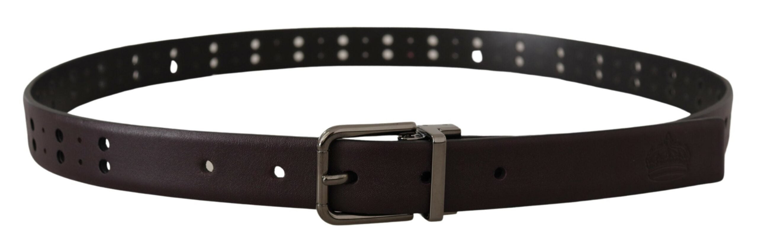 Burgundy Leather Perforated Metal Buckle Belt - ventzia