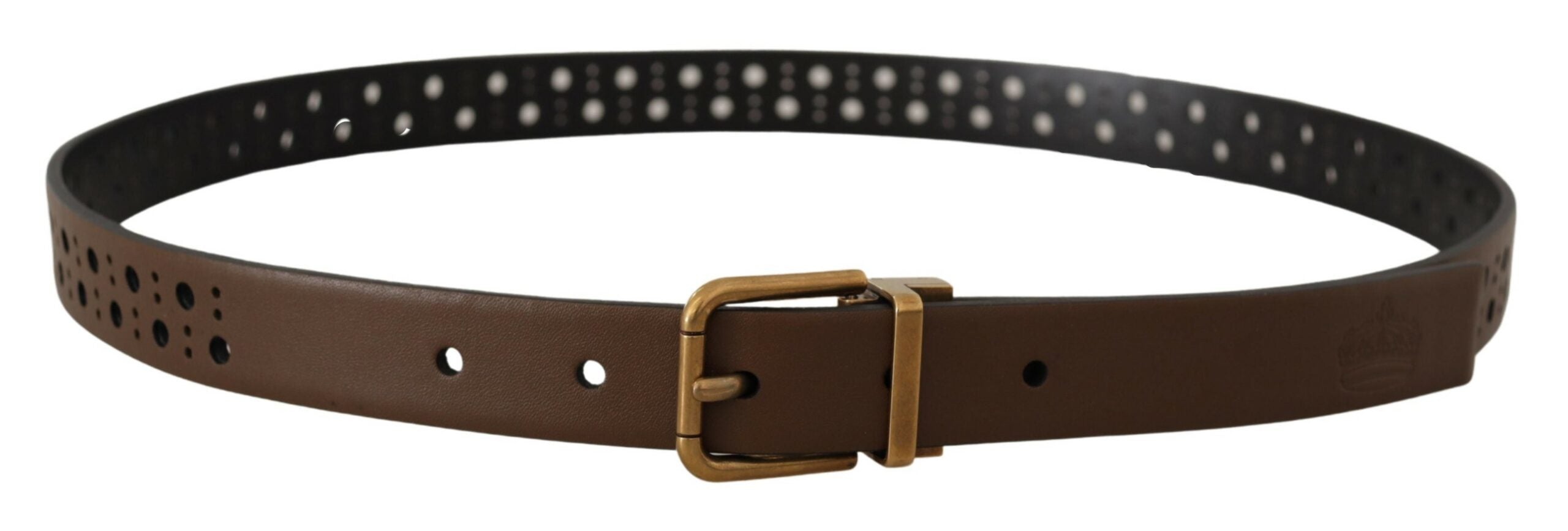 Brown Leather Perforated Crown Belt - ventzia