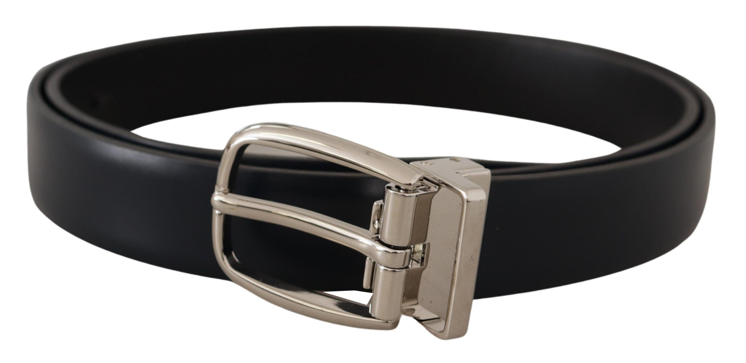 Black Leather Formal Silver Metal Buckle Belt - ventzia