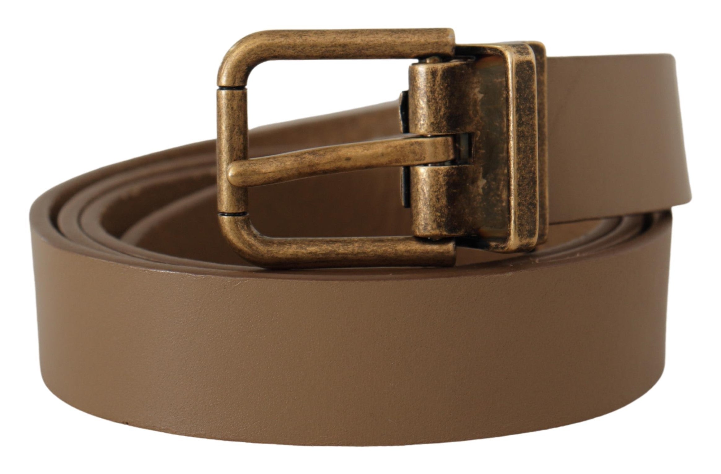 Brown Solid Leather Brass Buckle Classic Belt - ventzia