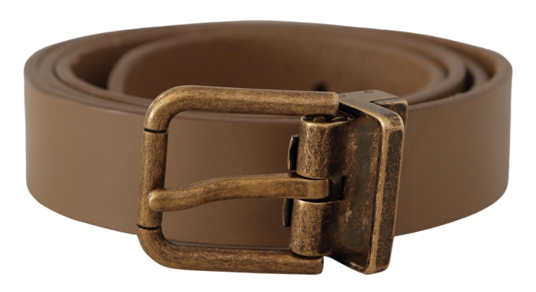 Brown Solid Leather Brass Buckle Classic Belt - ventzia