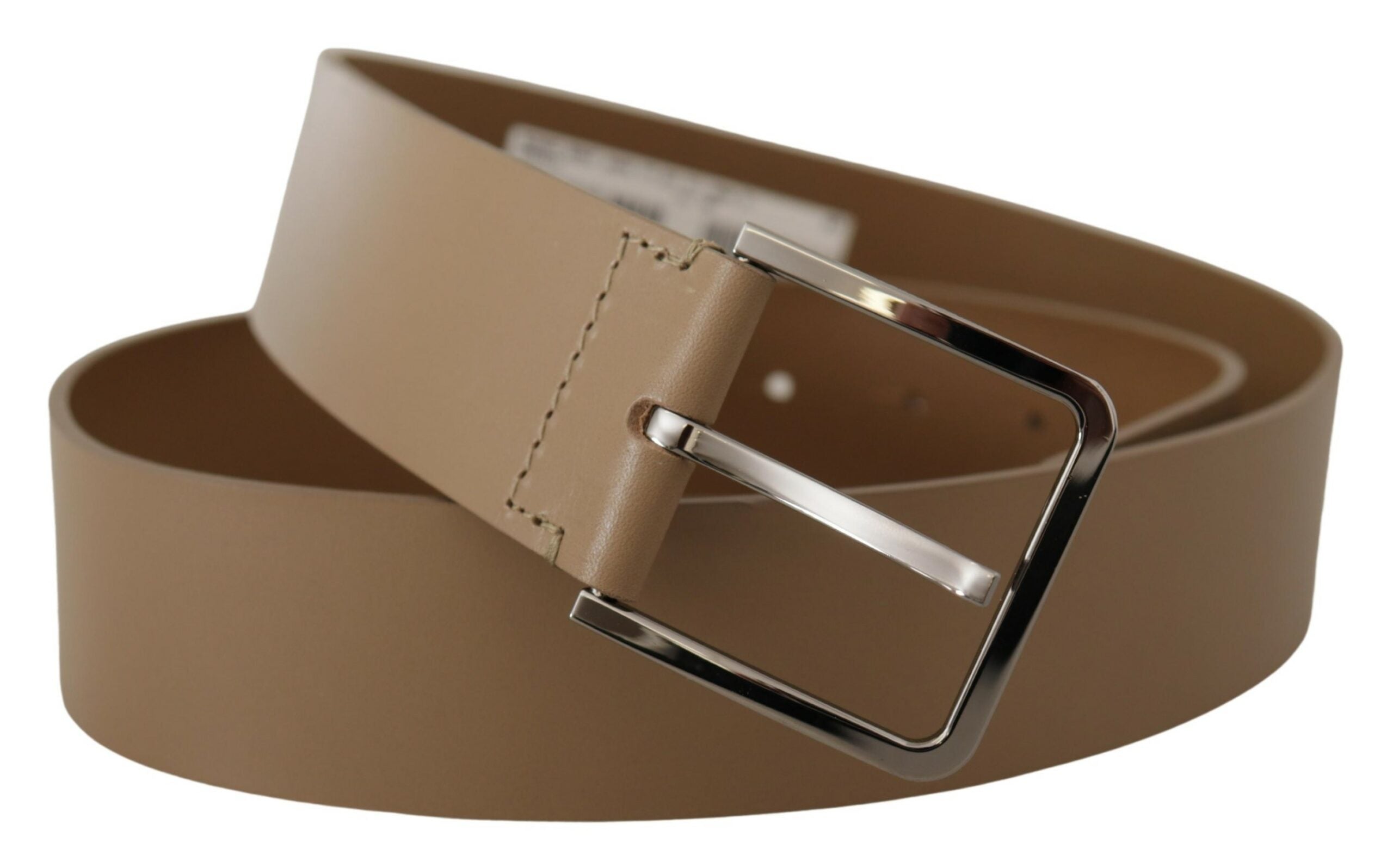 Beige Calf Leather Wide Silver Metal Belt - ventzia