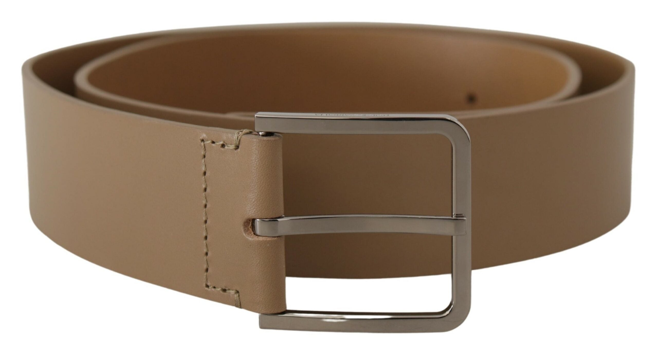 Beige Calf Leather Wide Silver Metal Belt - ventzia