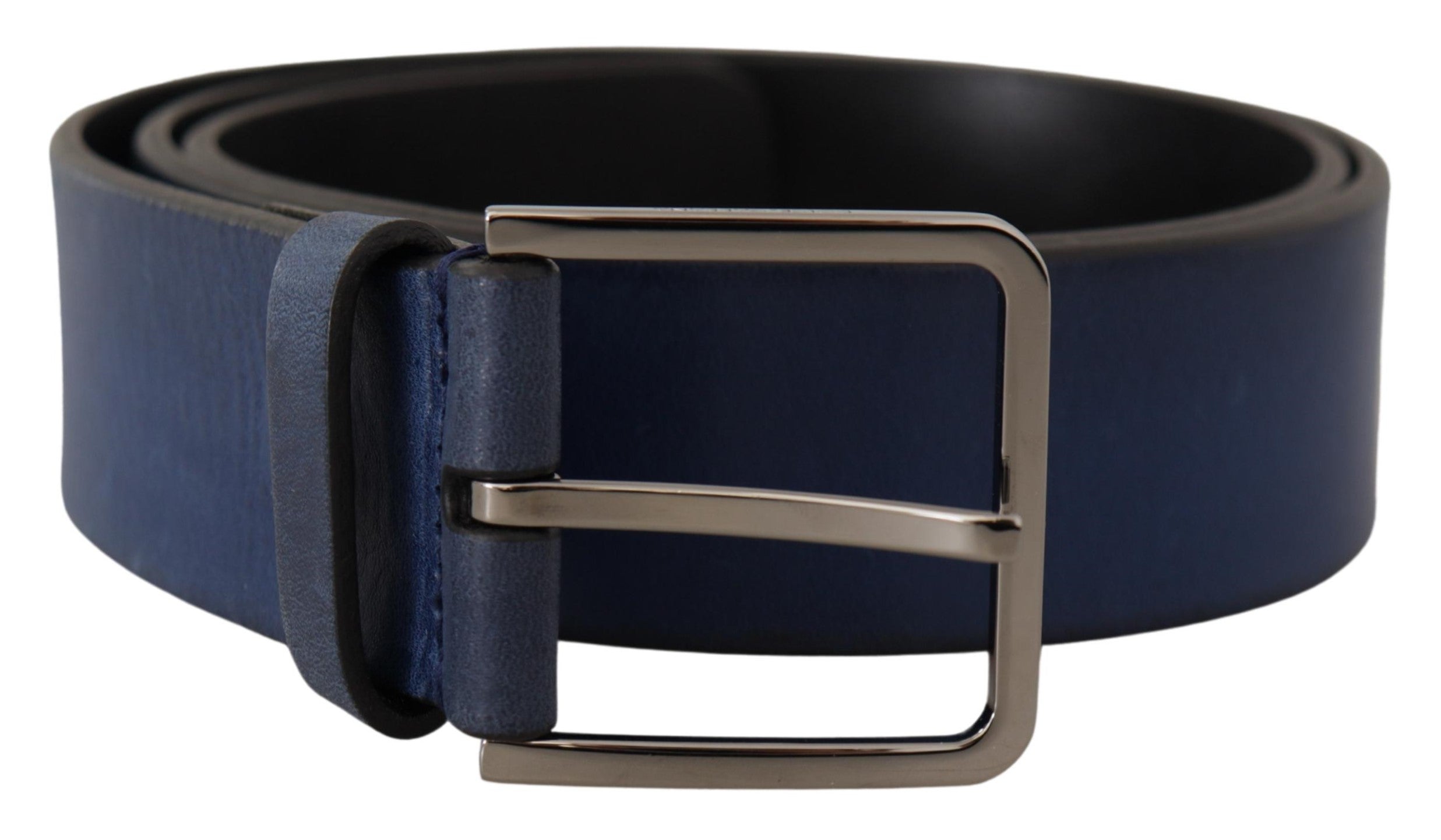 Blue Calf Leather Silver Metal Buckle Classic Belt - ventzia