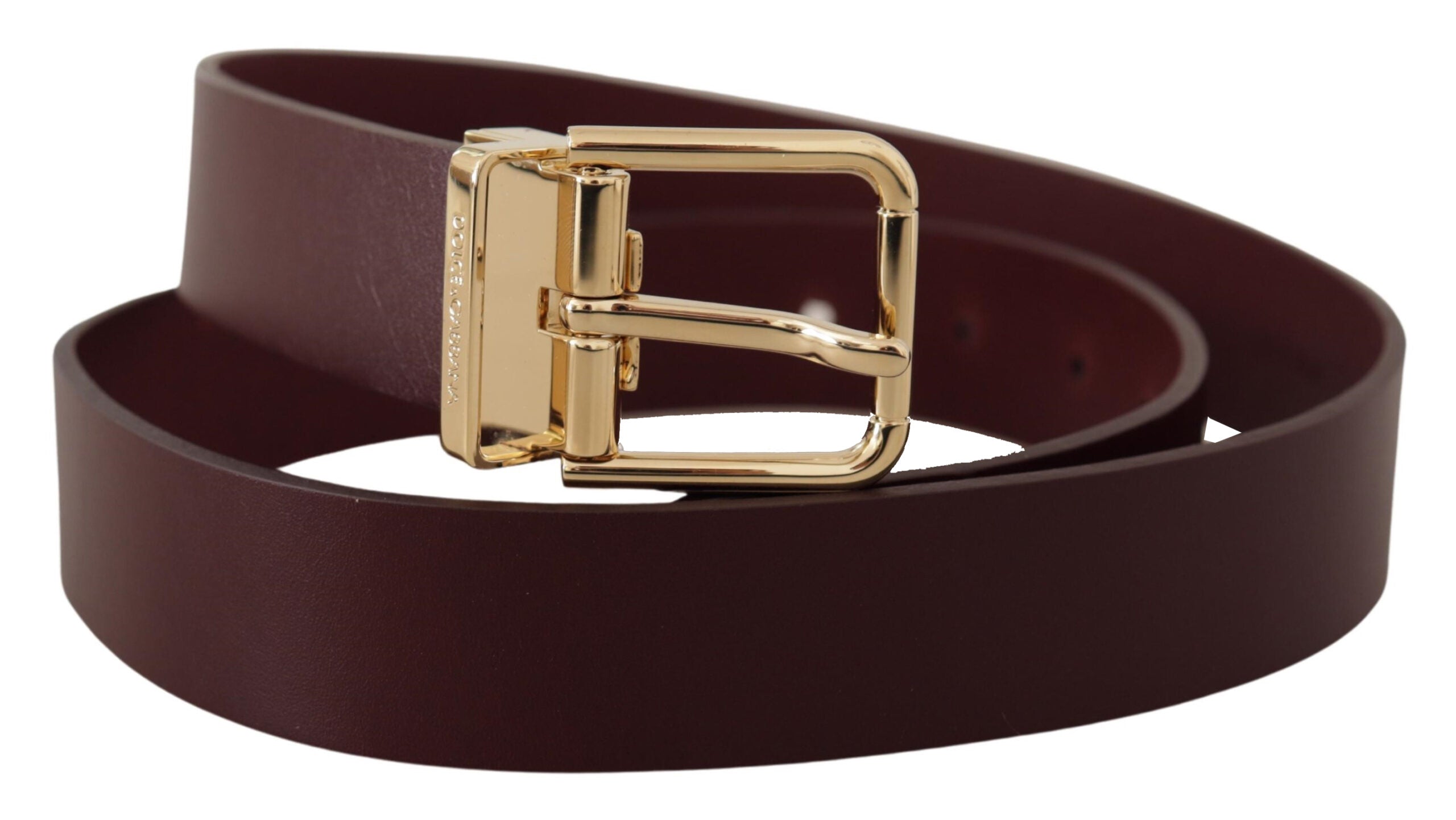 Maroon Vitello Leather Gold Metal Buckle Belt - ventzia